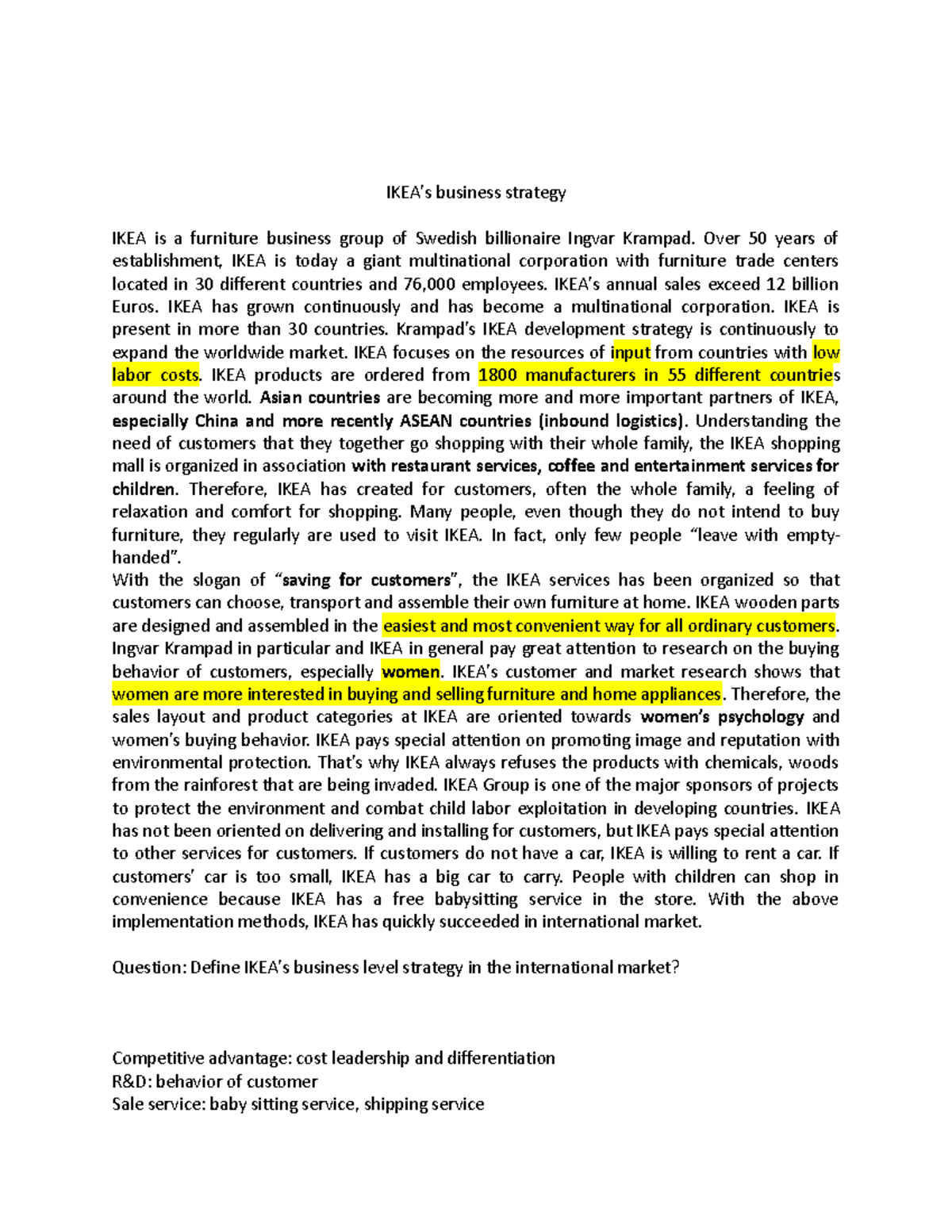 IKEA Business Strategy - International Market Case Study Analysis - Studocu