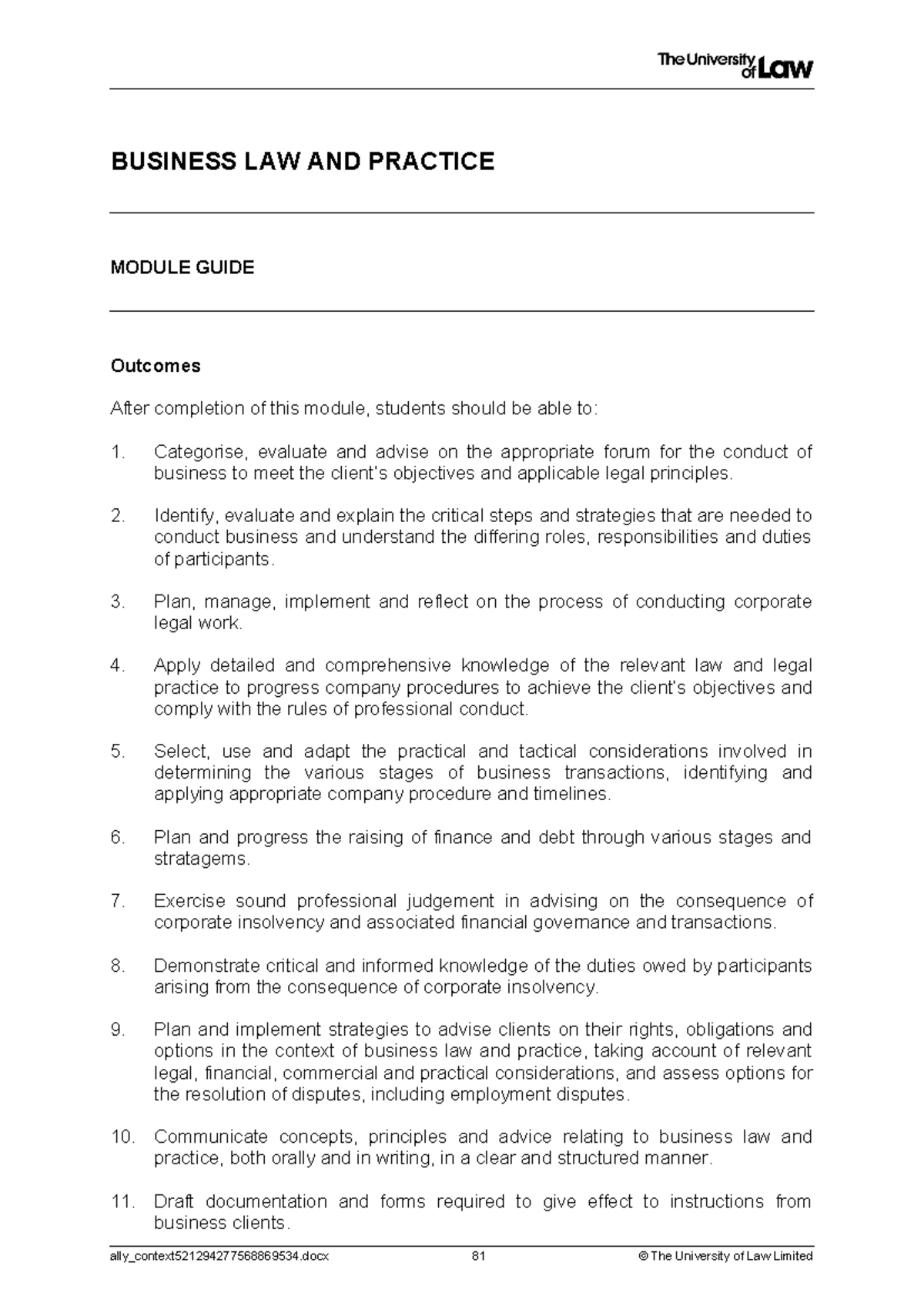 2122 blp ce01 module guide - Tagged - BUSINESS LAW AND PRACTICE MODULE ...