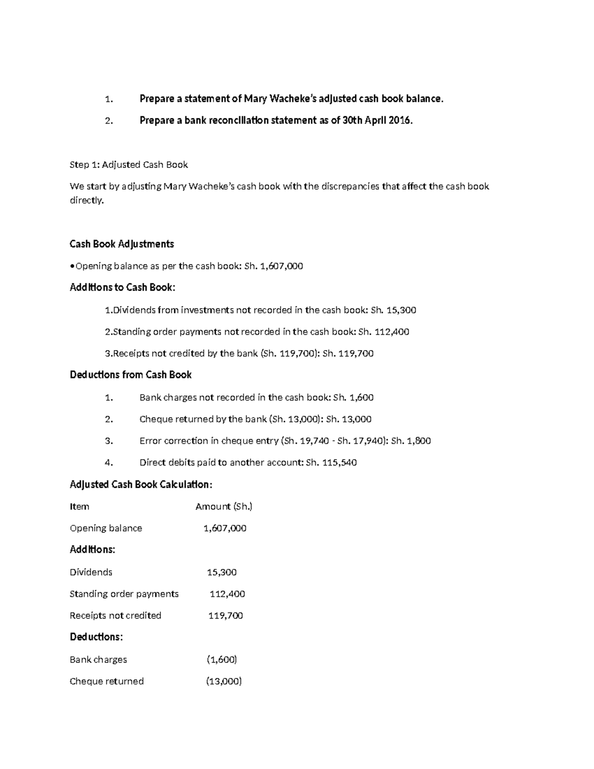 Adjusted Cash Book & Bank Reconciliation Statement - ACC 101 - Studocu