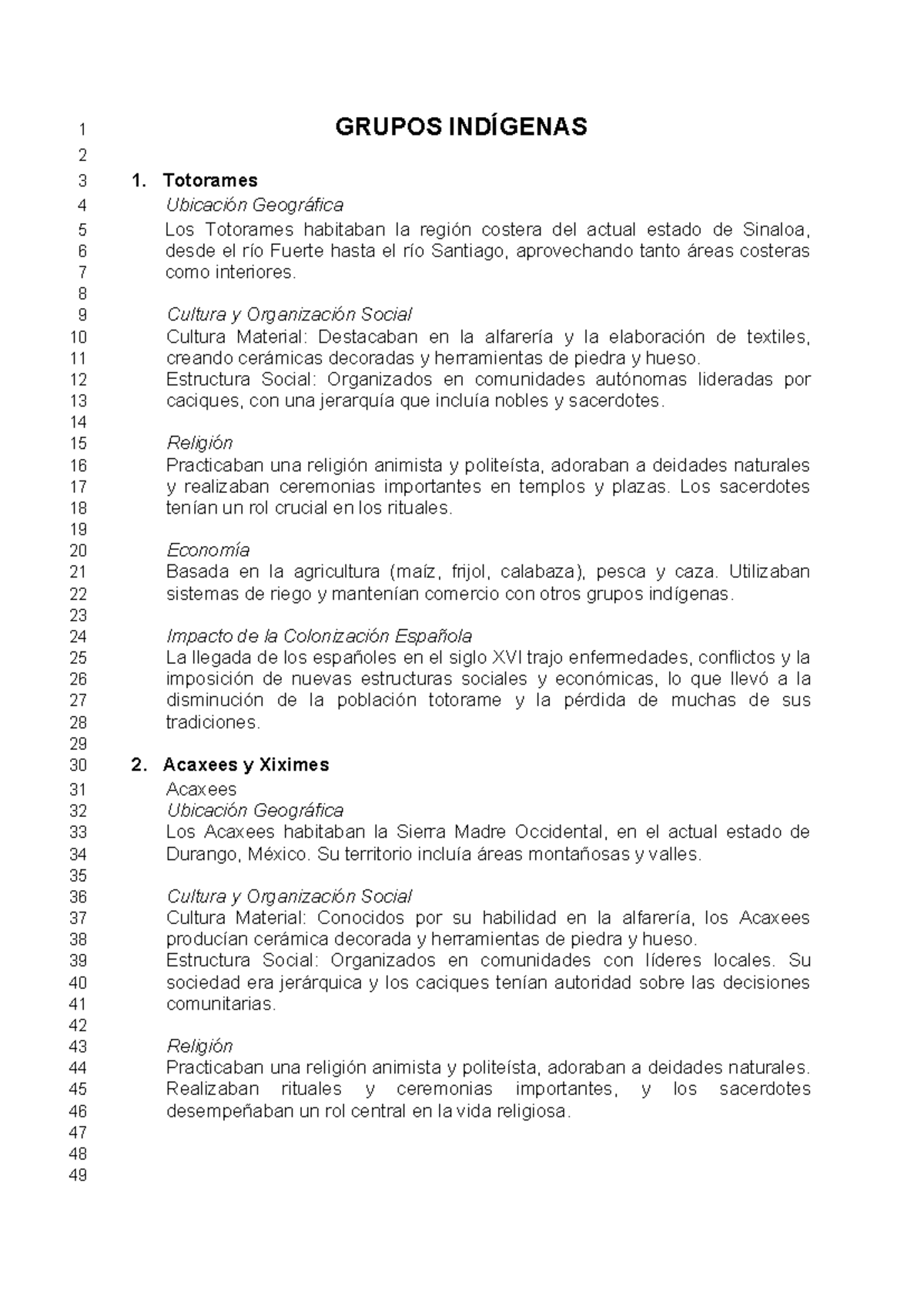 Estudio sobre Grupos Indígenas: Totorames, Acaxees y Xiximes - Studocu