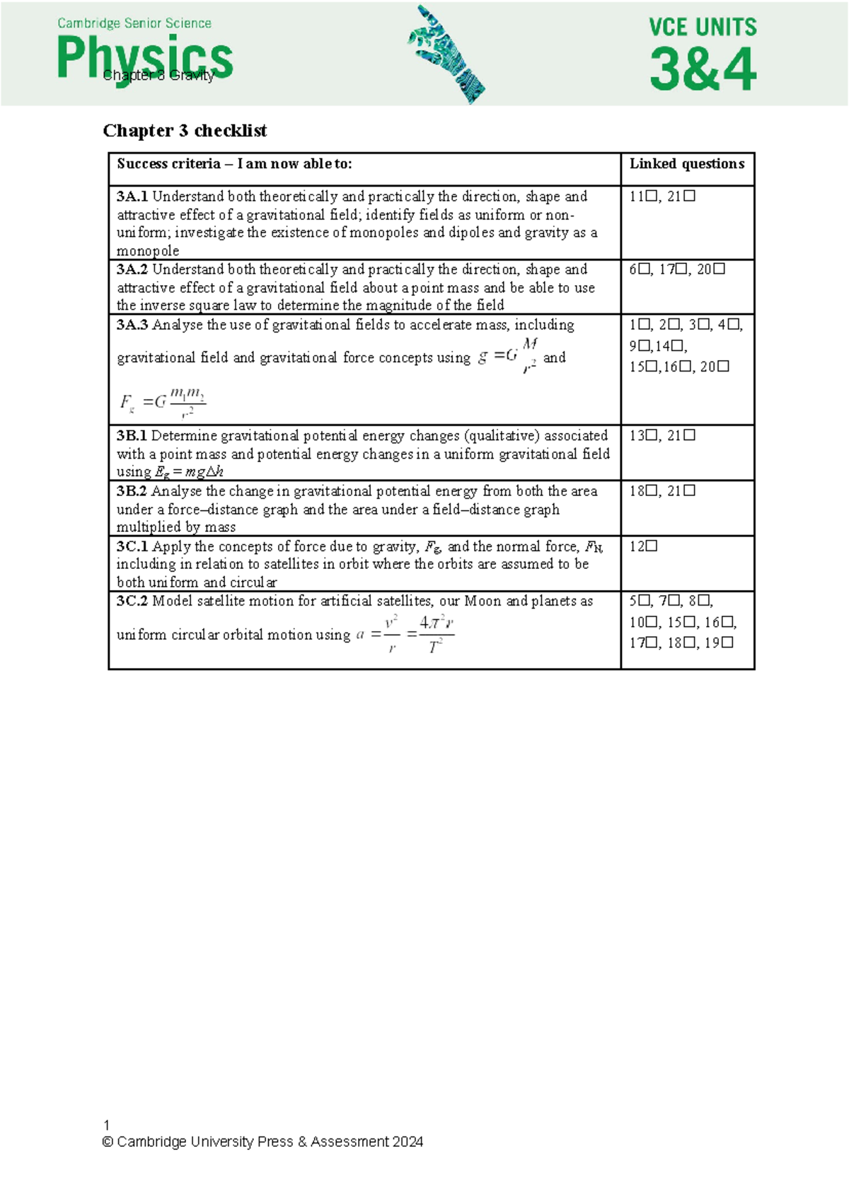 Chapter 3 Gravity Checklist: Success Criteria & Key Concepts - Studocu