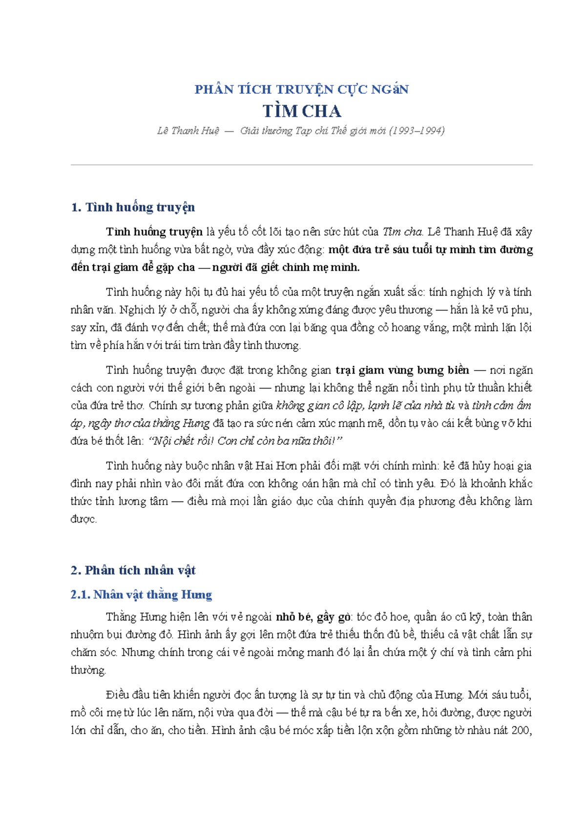 PHÂN TÍCH TRUYỆN NGẮN 