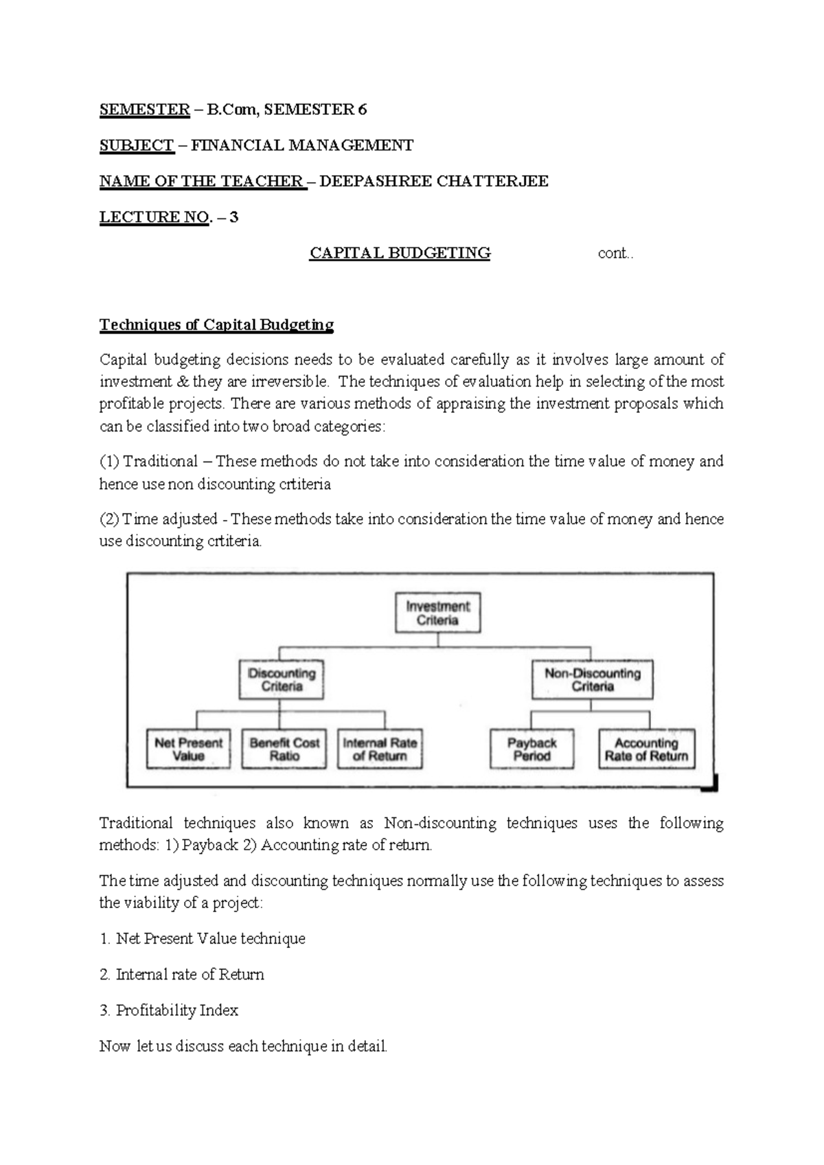 Capital Budgeting Techniques in Financial Management (B.Com SEM 6 ...