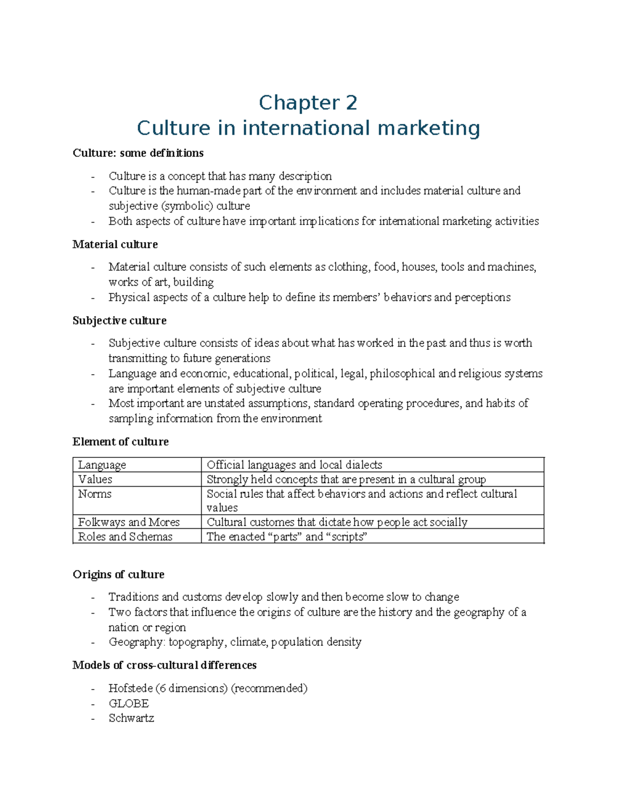 Chapter 2: Culture in International Marketing (IM 101) - Studocu
