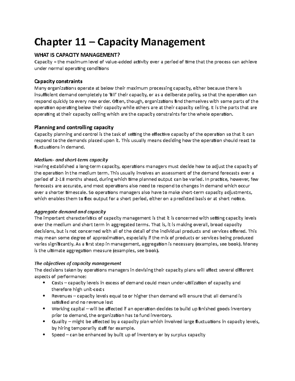 Operations Management - Chapter 11: Understanding Capacity Management ...