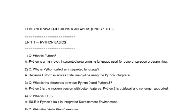 INT108 VIVA QUESTIONS & ANSWERS: UNITS 1 TO 6 - Studocu