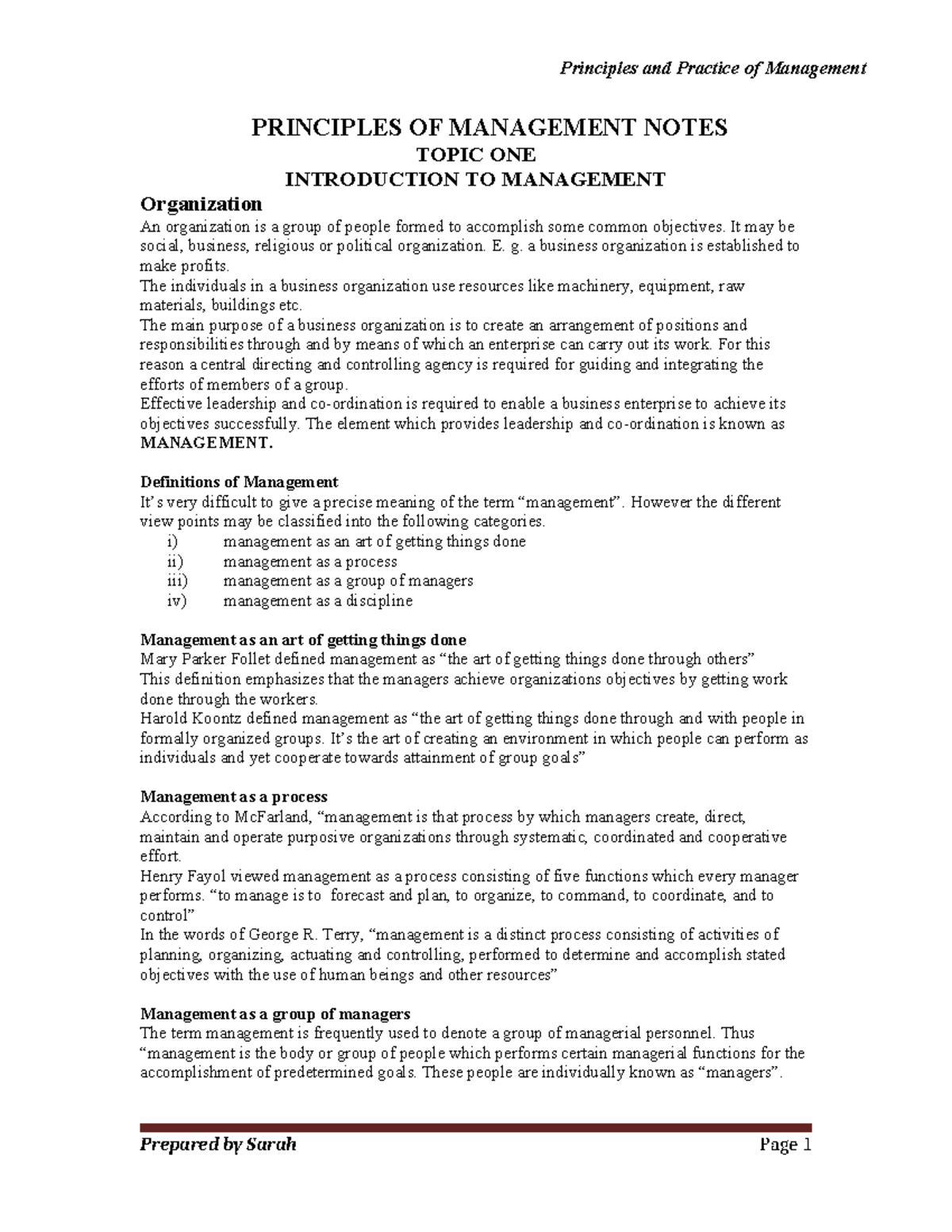 Principles of Management (MGT101) - Topic 1: Introduction to Management ...