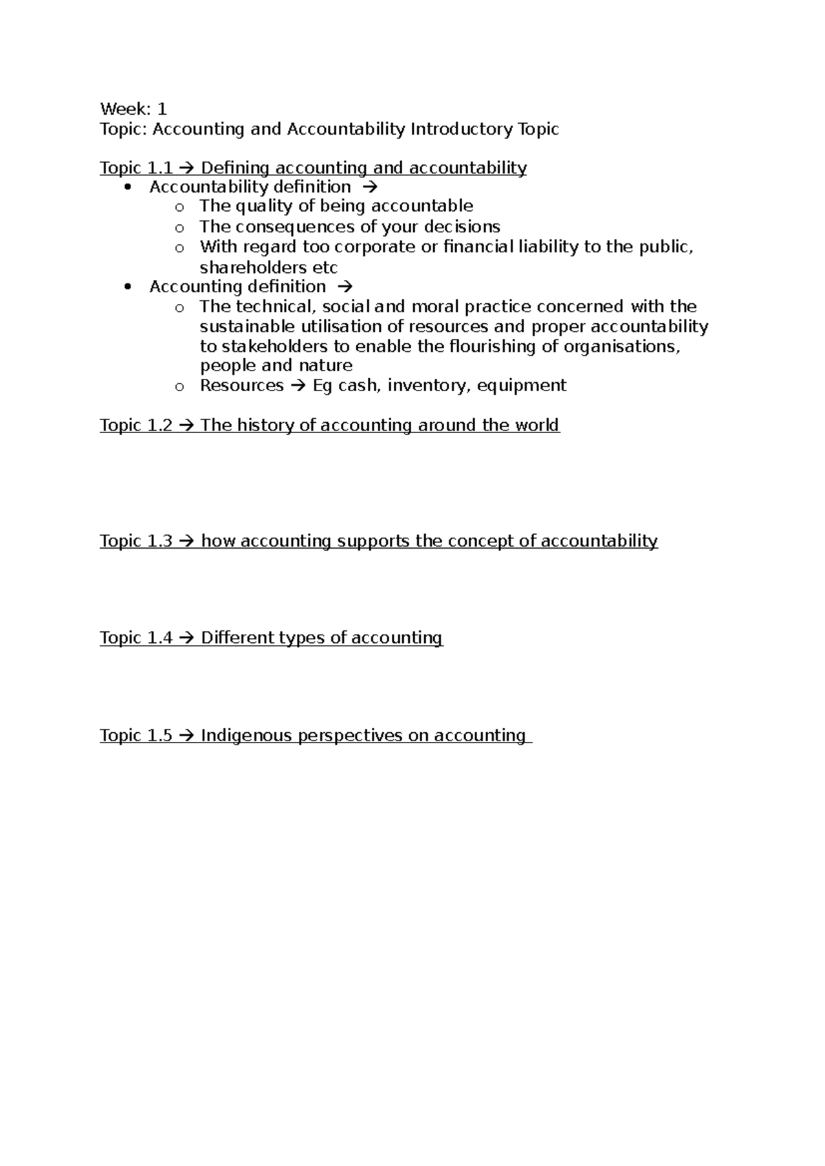 ACC 101: Week 1 - Intro to Accounting & Accountability Notes - Studocu