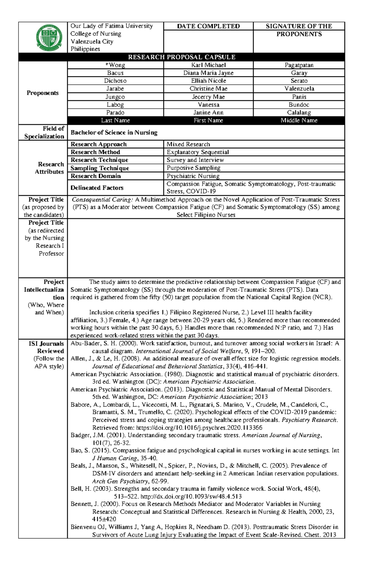 Research Proposal Capsule: Compassion Fatigue and PTSD among Nurses ...
