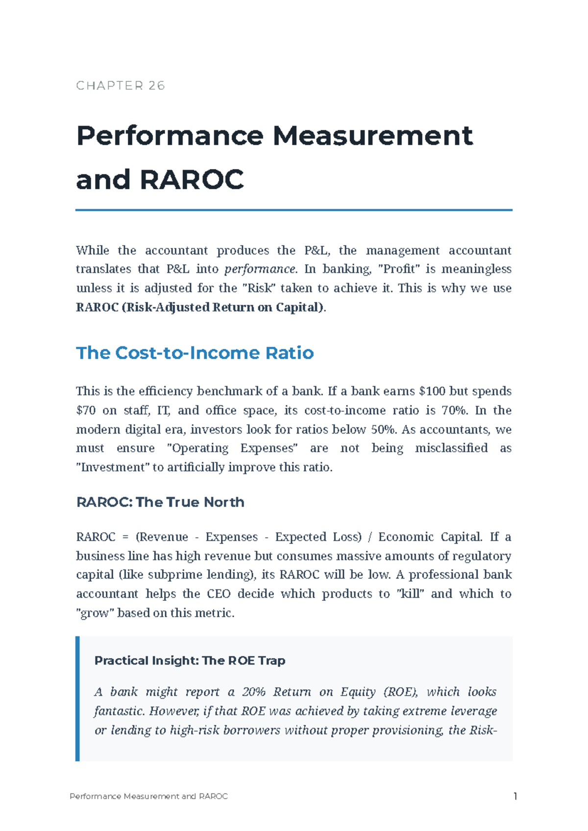 Chapter 26: Performance Measurement & RAROC Insights - Studocu