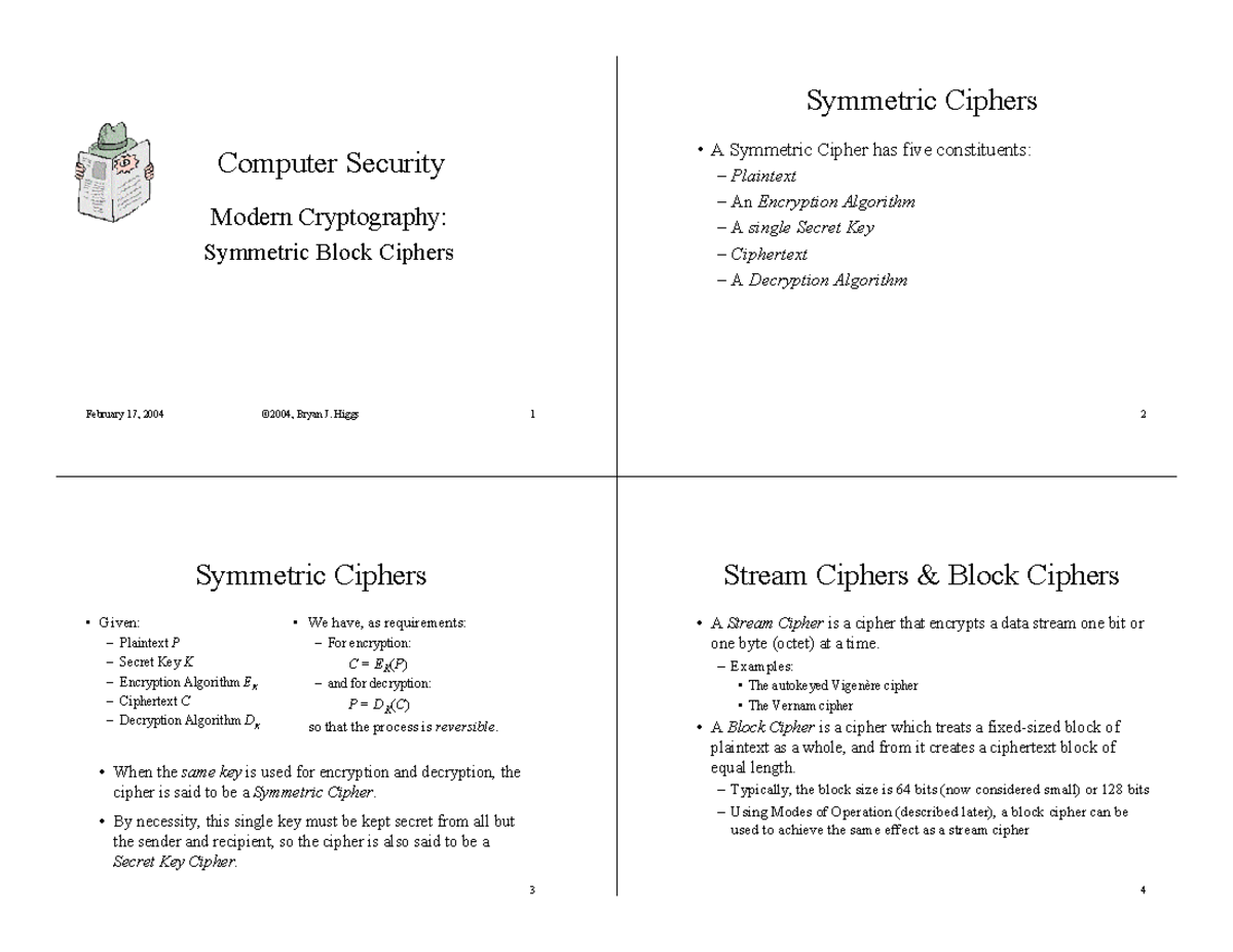 Symmetric Ciphers Overview - Computer Security (CS101) - Studocu