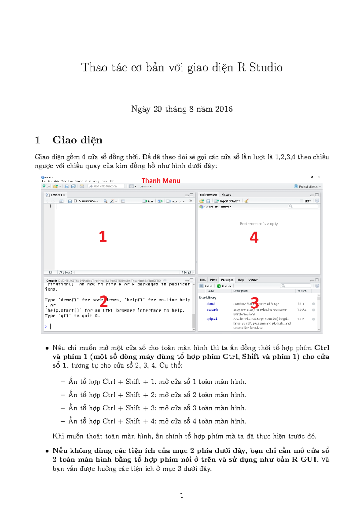 RStudio - 2234 - Thao tác cơ bản với giao diện R Studio Ngày 20 tháng 8 ...