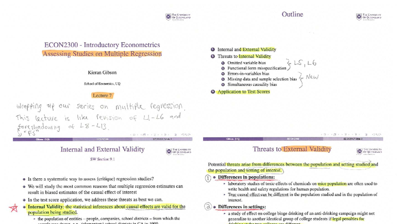 Lecture 7: Internal and External Validity in ECON2300 2025 S2 - Studocu