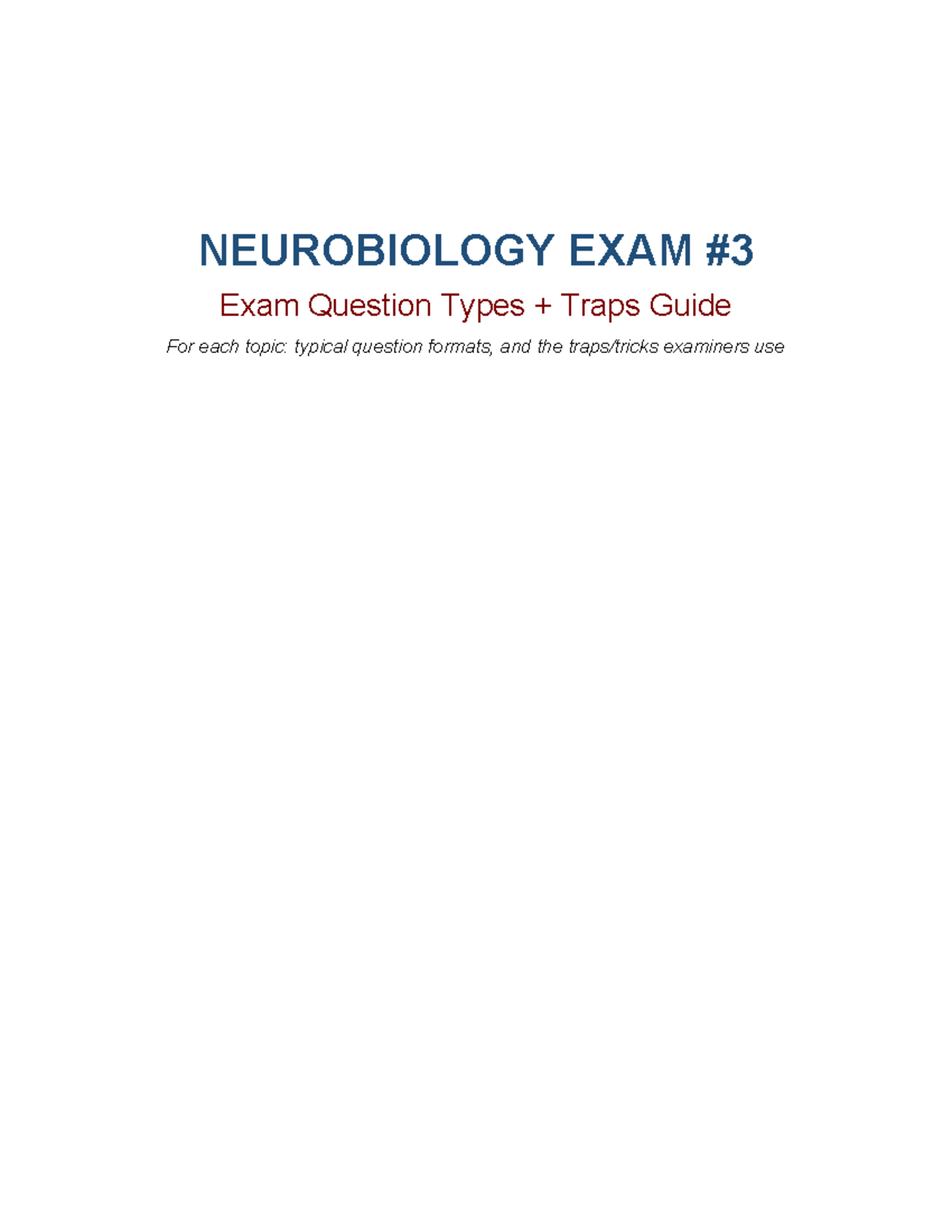NEUROBIOLOGY EXAM: Trap Questions Guide for Lectures 1-8 - Studocu