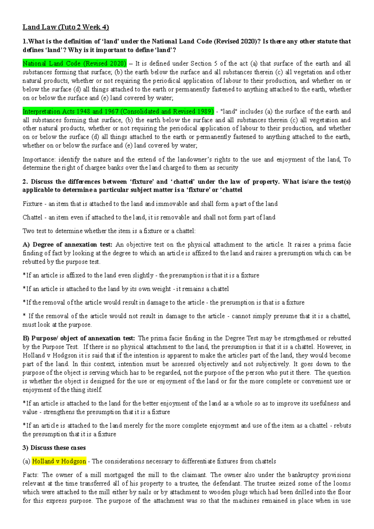 Land Law T2 - Defining 'Land' & Distinguishing Fixture from Chattel ...