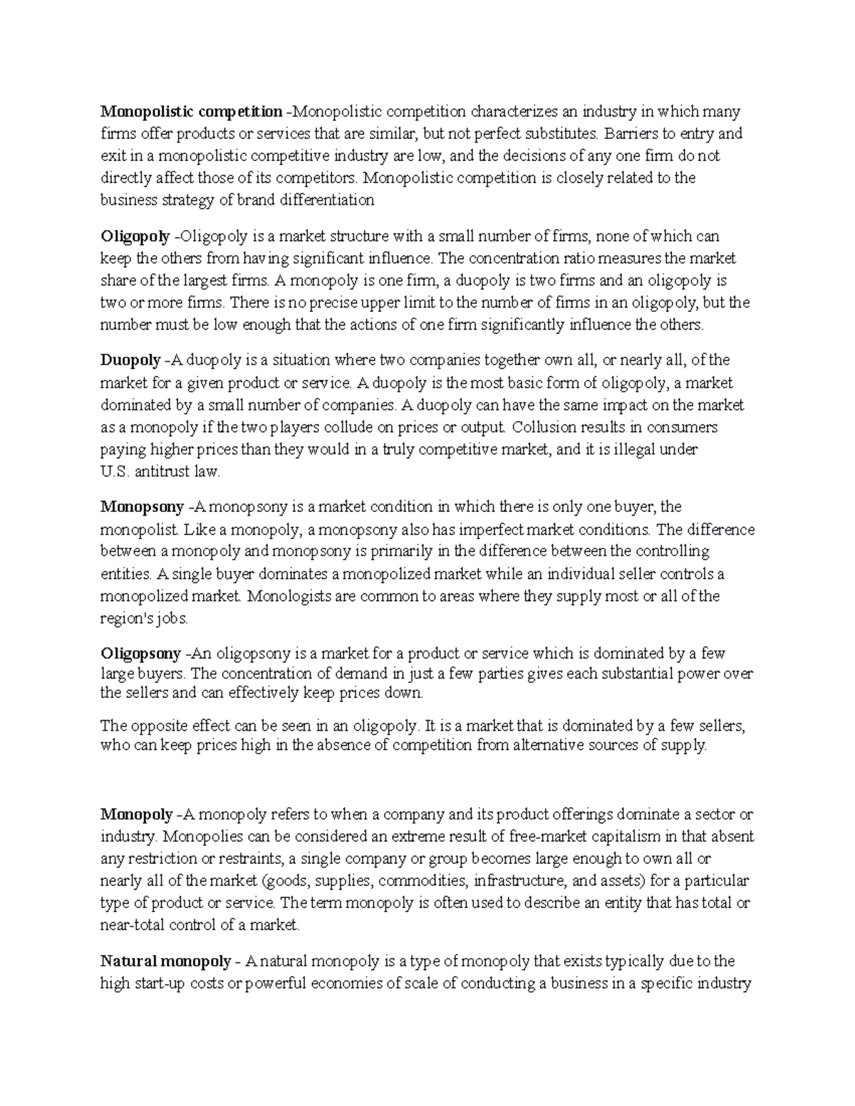 Summary of economic monopoly and more answer - Monopolistic competition ...