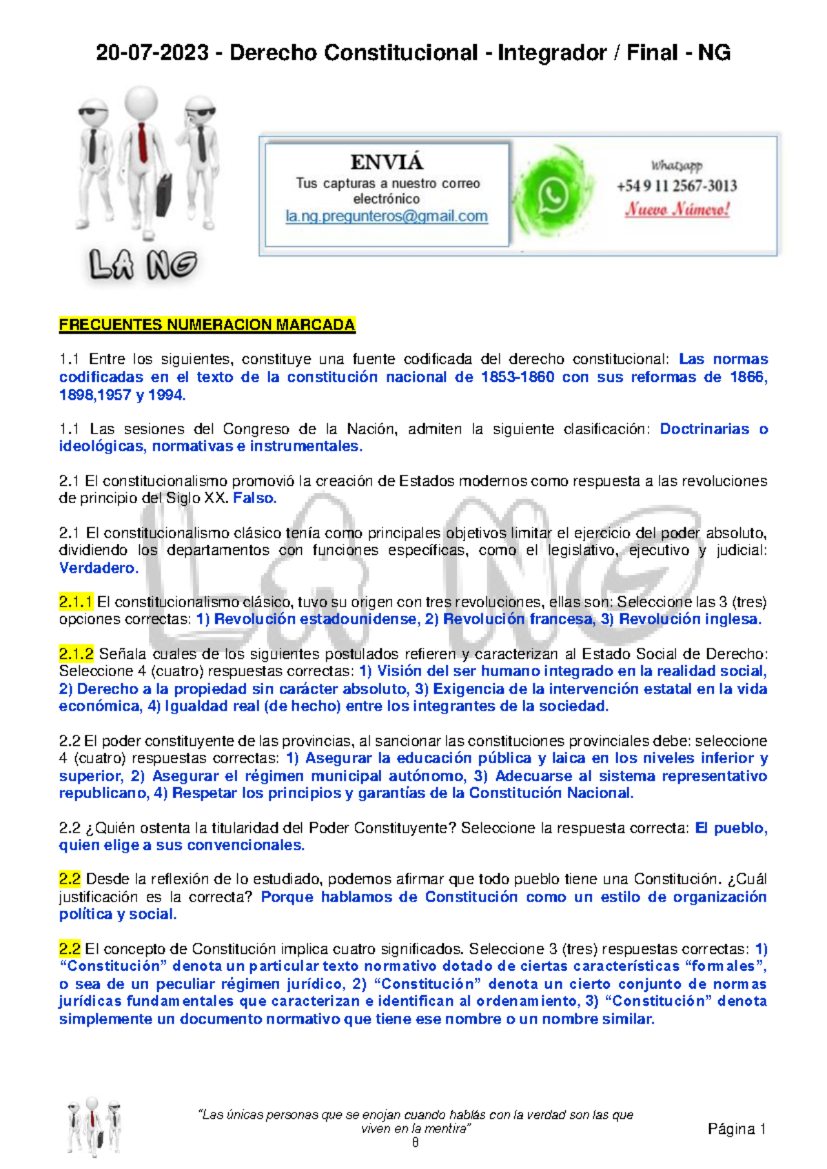 Derecho Constitucional Integrador Final NG: Temas Clave y Respuestas ...