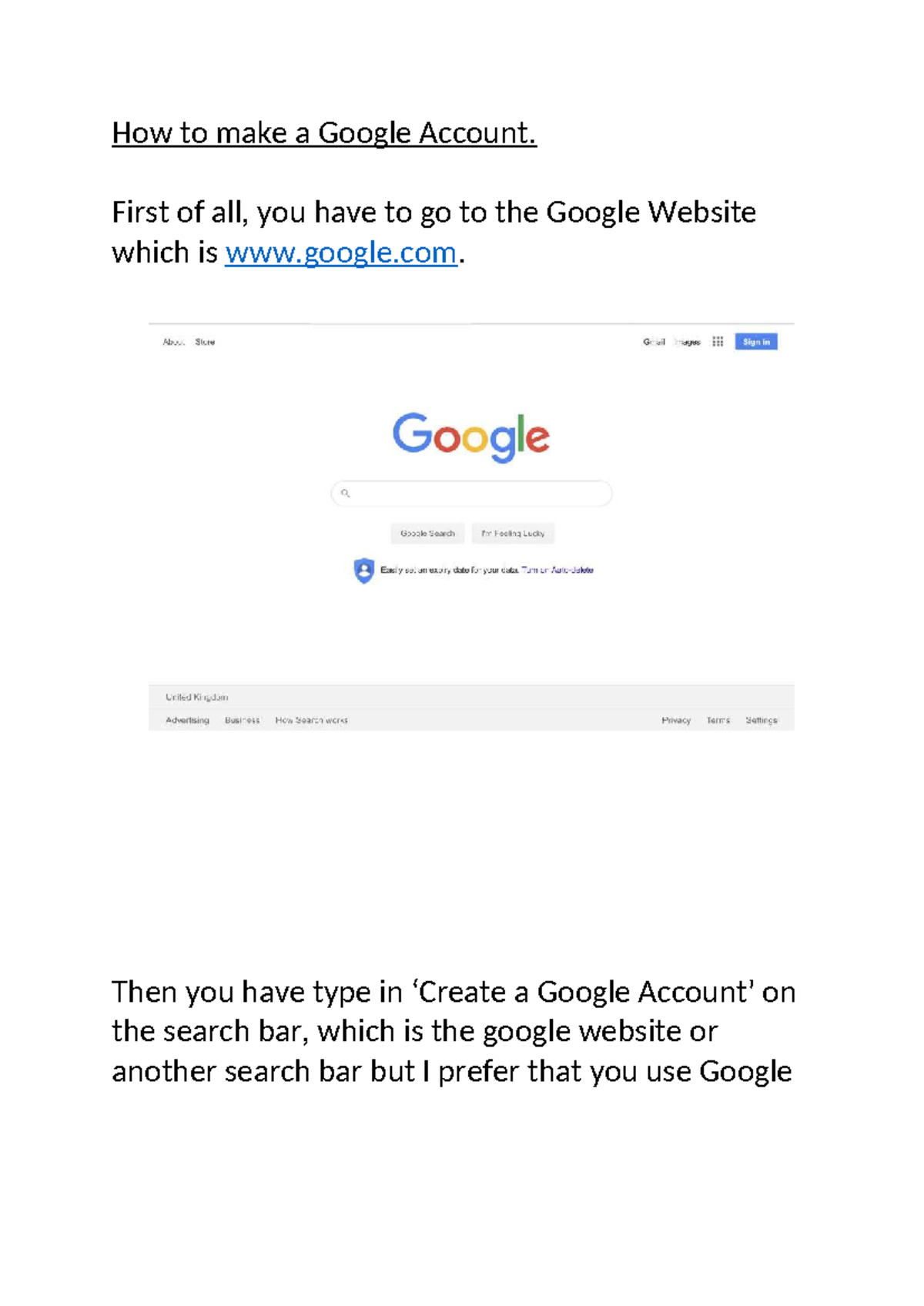 Creating a Google Account: Step-by-Step Instructions - Studocu