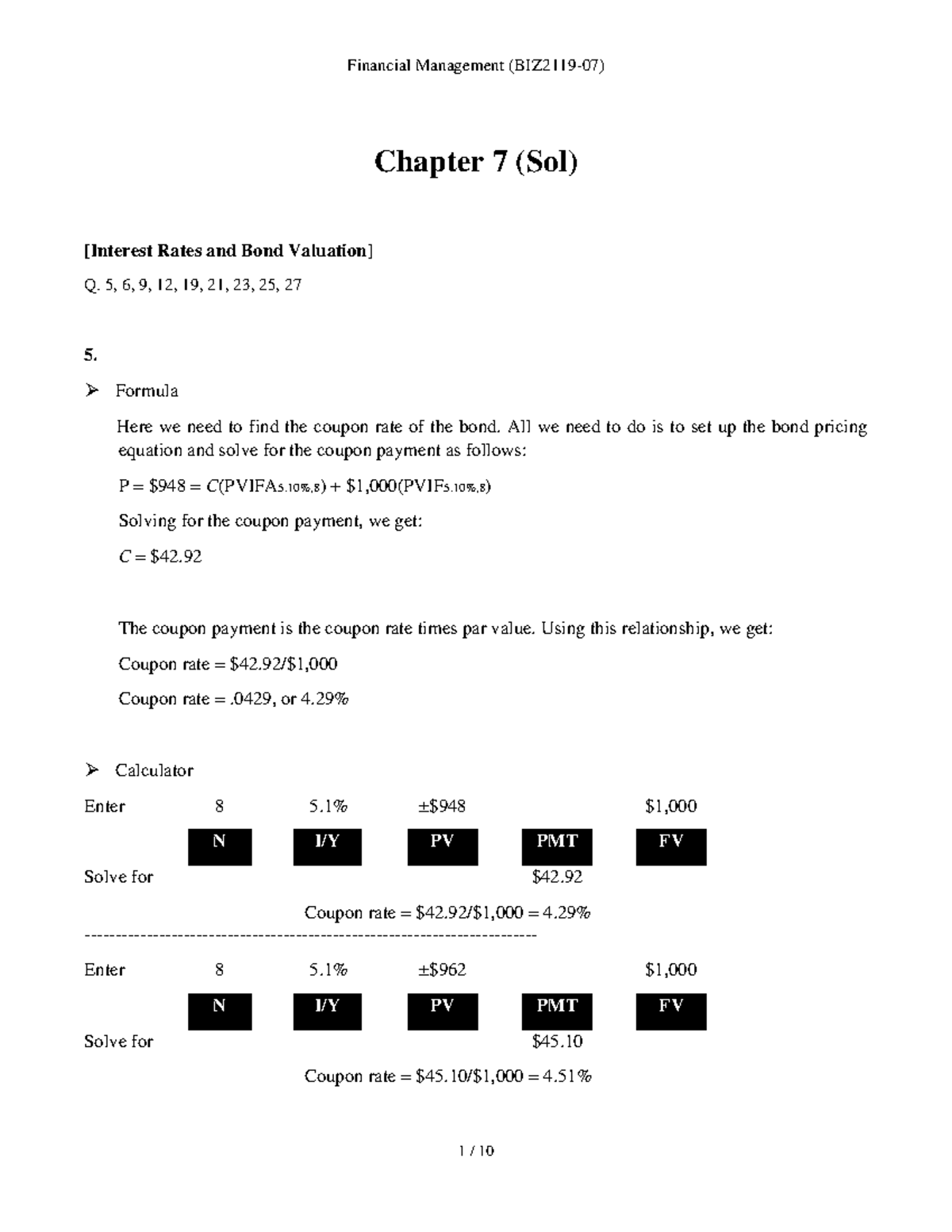 Financial Management Ch. 7 Solutions: Rates & Bond Q. 5-27 - Studocu