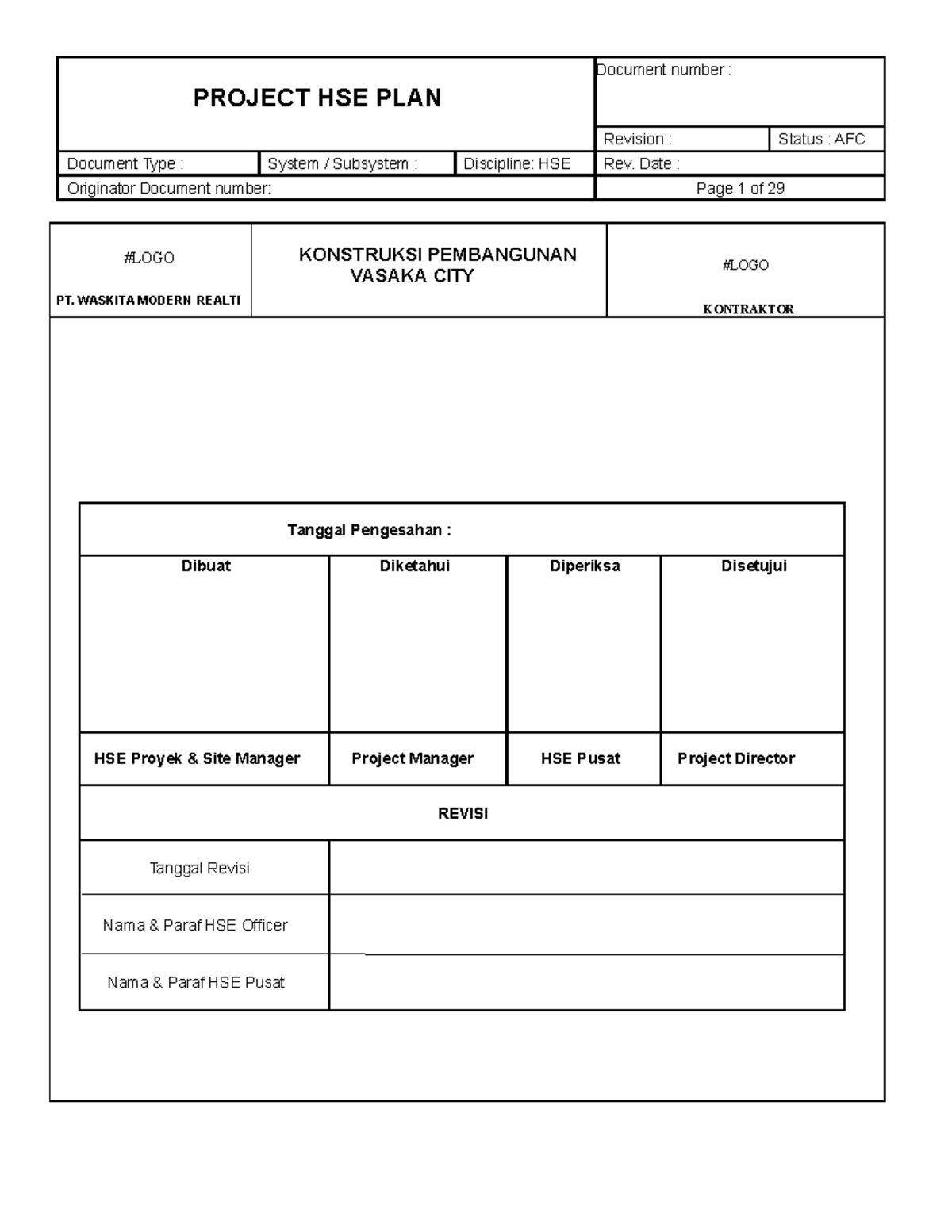 **437961052 Project HSE Plan for PT. Waskita Modern Realtindo** - Studocu