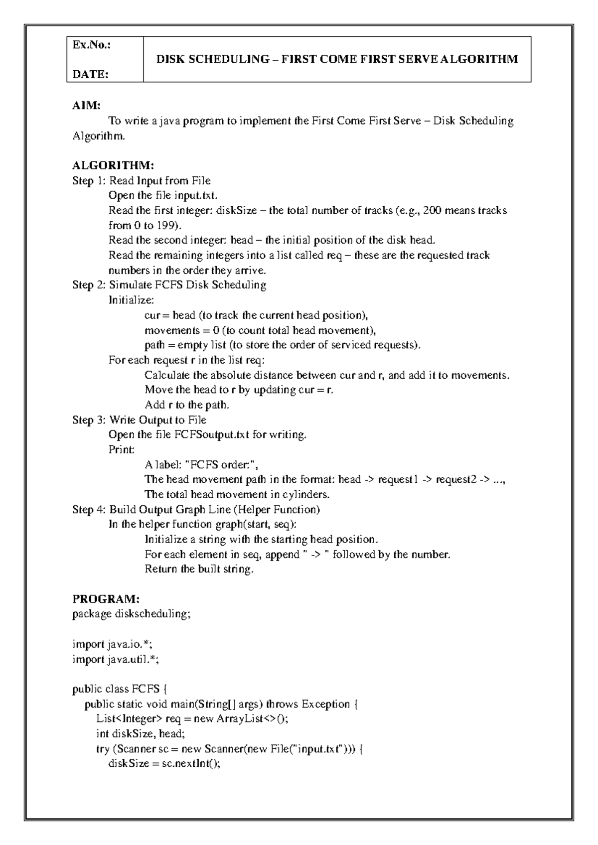 SP Ex-10: Disk Scheduling Algorithms - FCFS, SSTF, SCAN, CSCAN - Studocu