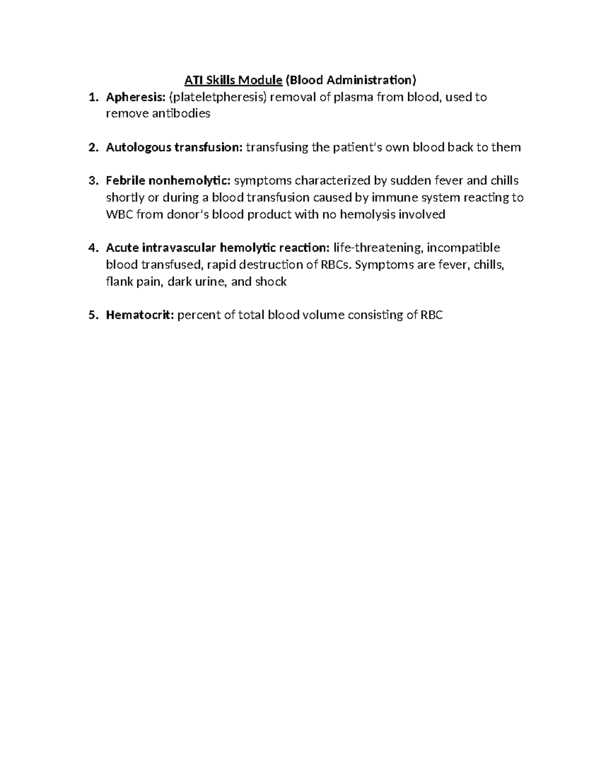 HW 2 Definitions - h2 checklist adult health 1 - ATI Skills Module ...