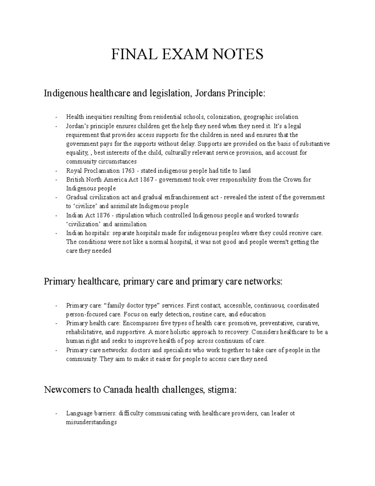 159 Final EXAM Review - fl3fnnfg - FINAL EXAM NOTES Indigenous ...