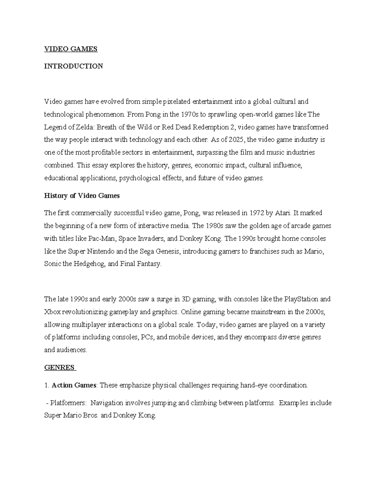 Video Games: A Comprehensive Overview of Their Evolution and Impact ...