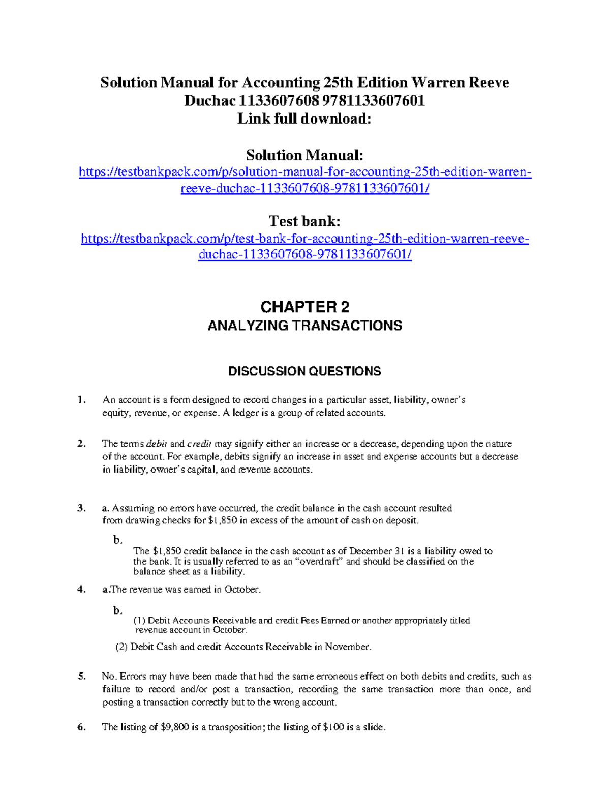 Solution Manual for Accounting 25th Ed. (Warren Reeve Duchac