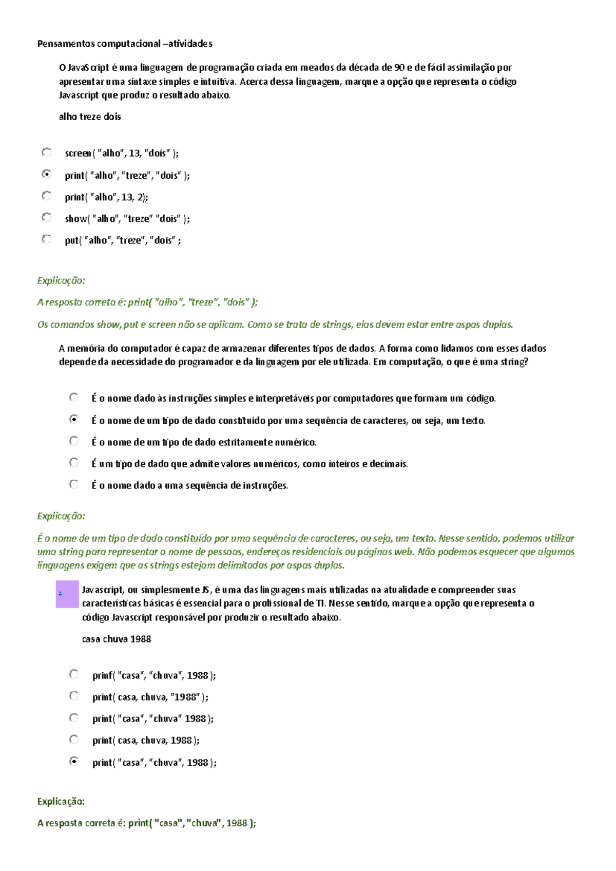 Atividades de Pensamento Computacional em JavaScript - PC101 - Studocu