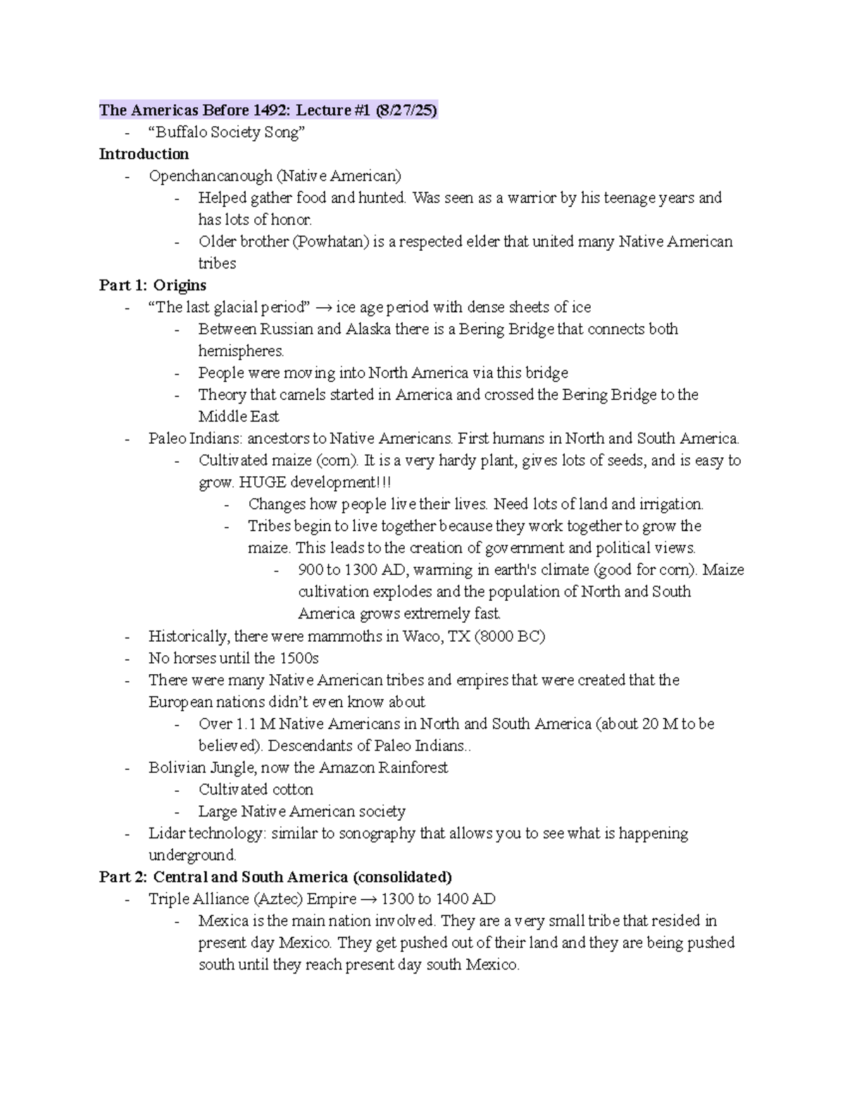 HIST 105: The Americas Before 1492 - Lecture Notes and Insights - Studocu