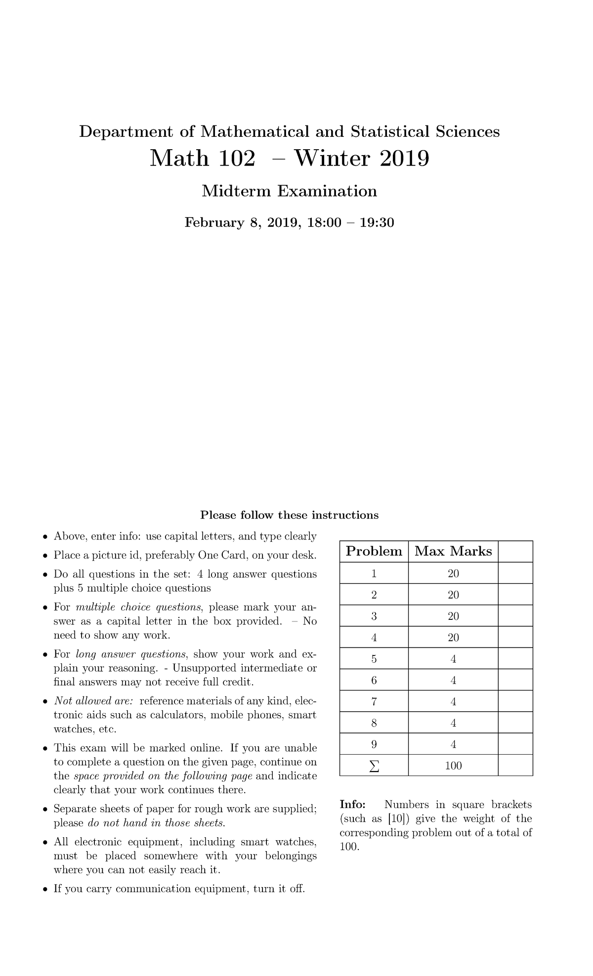 MATH 102 Winter 2019 Midterm Exam Solutions (Version 1) - Studocu