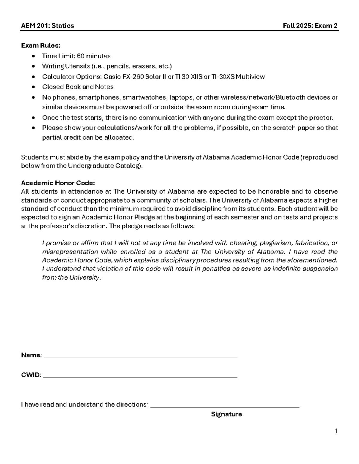 AEM 201: Statics Fall 2025 - Exam 2 Solutions and Guidelines - Studocu