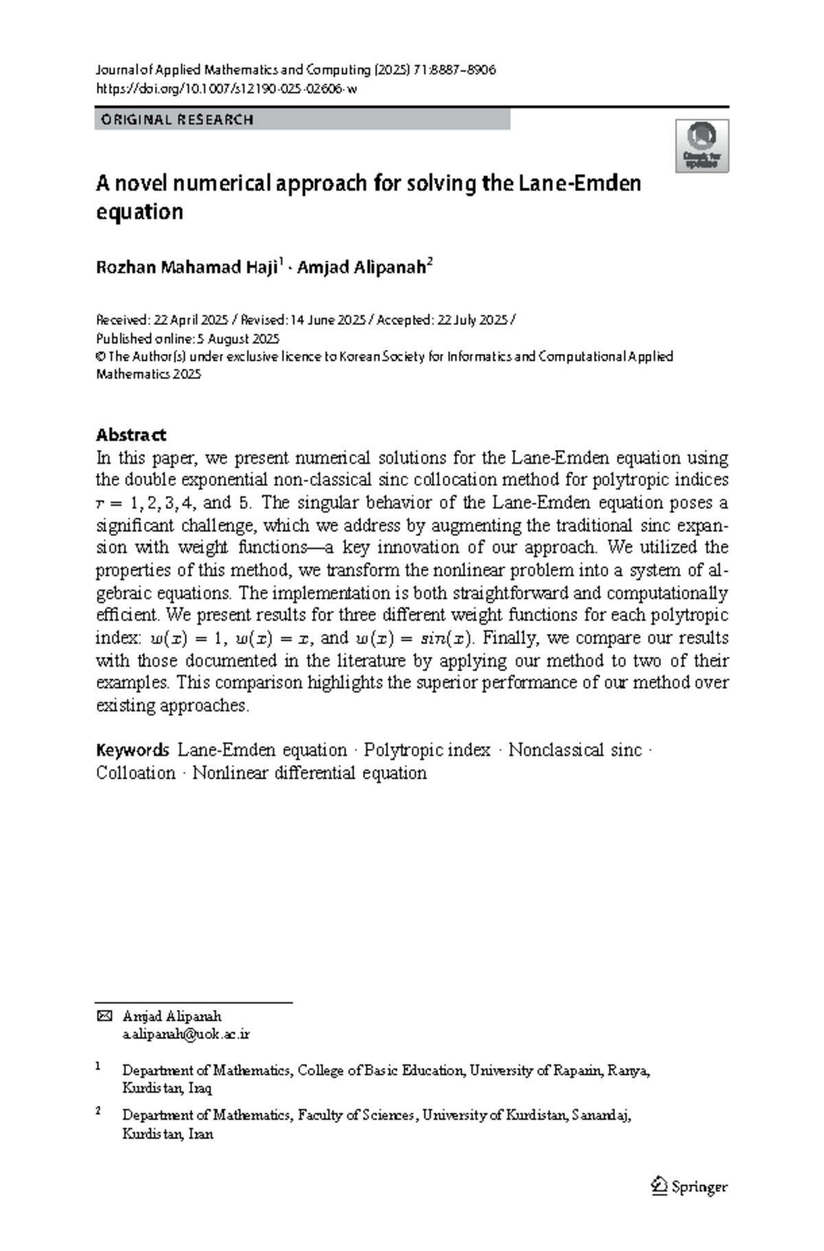 Numerical Solutions for Lane-Emden Equation Using Sinc Method (MATH ...