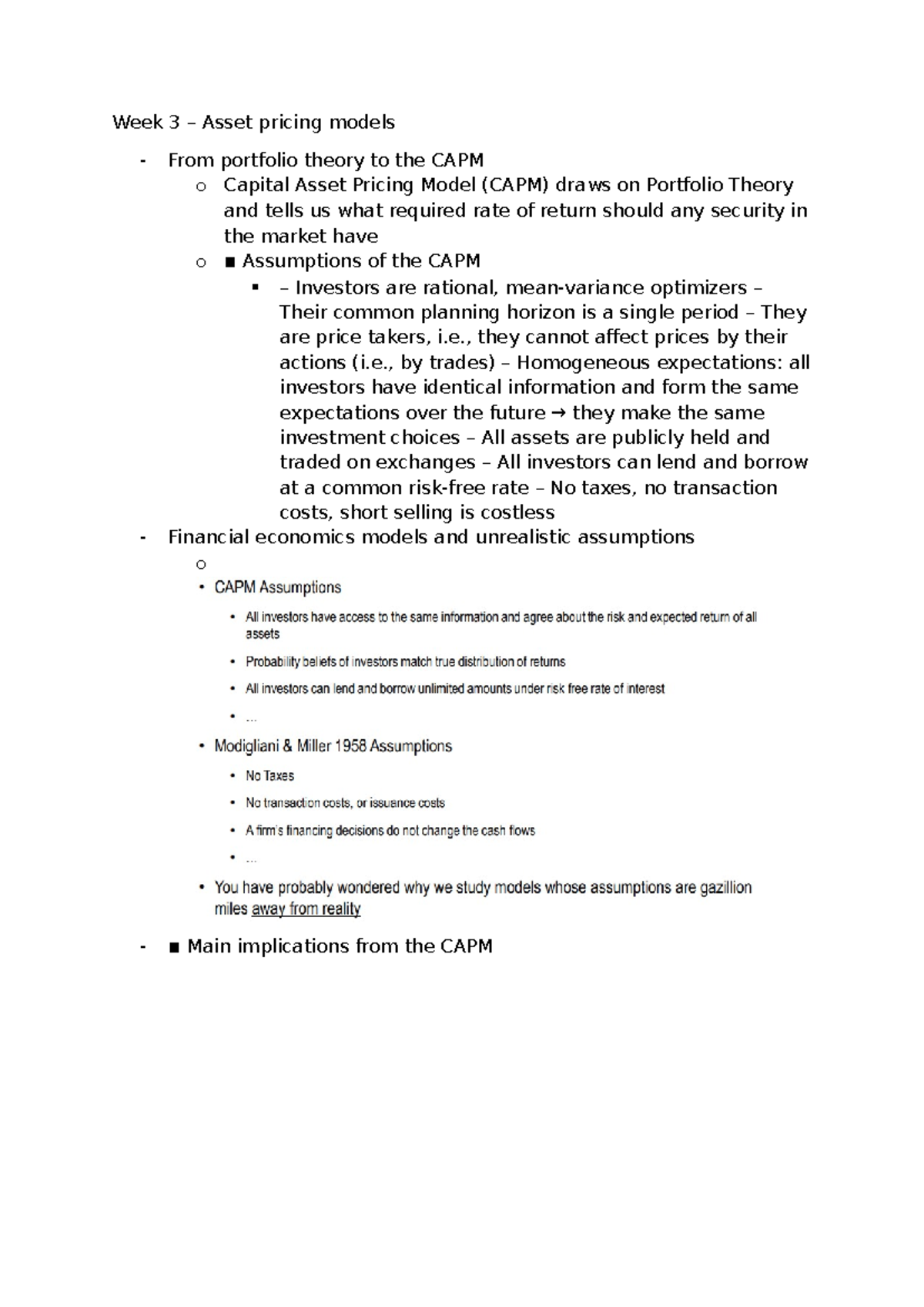 Week 3 – Understanding Asset Pricing Models and CAPM - Studocu