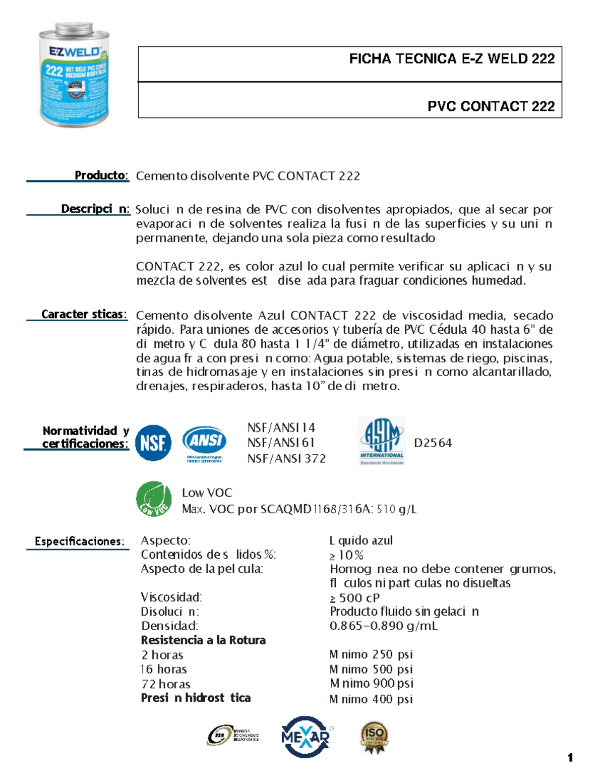 Cemento 222 - Informe Técnico sobre PVC Contact Solvent Cement - Studocu