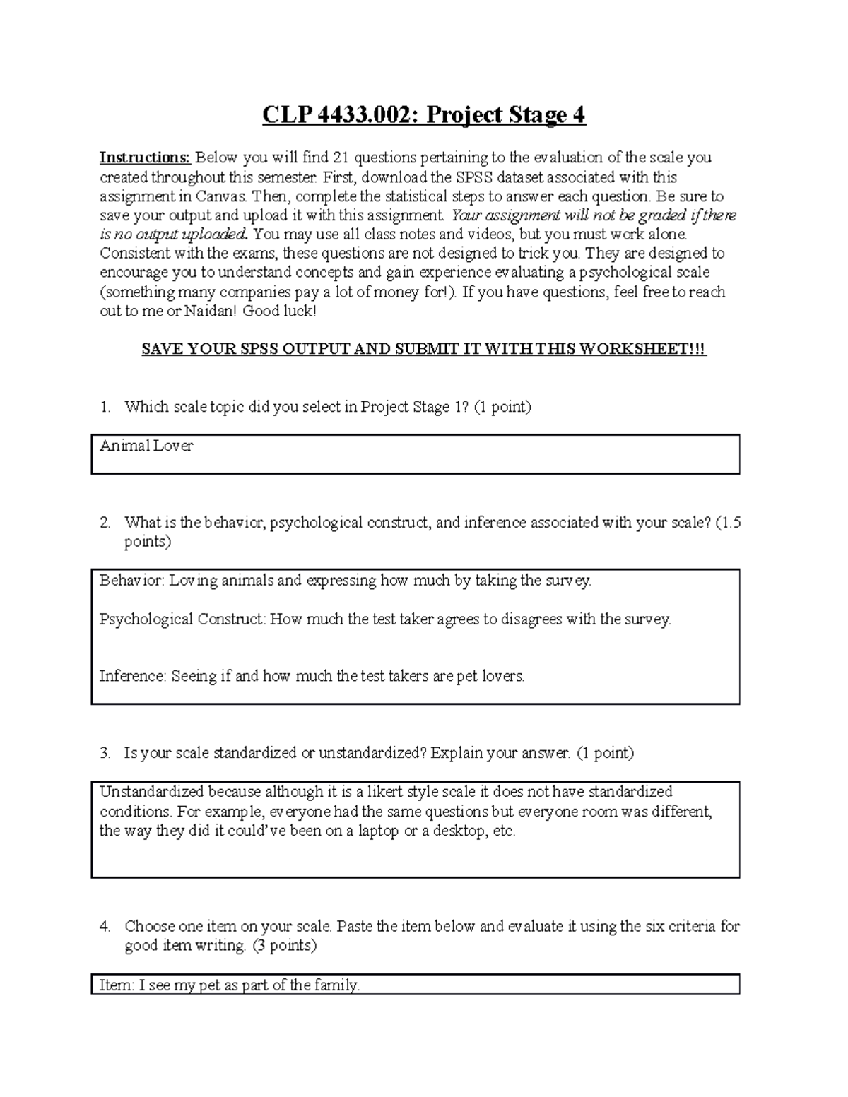 Project Stage 4 Worksheet - Fall 2022 - CLP 4433: Project Stage 4 ...