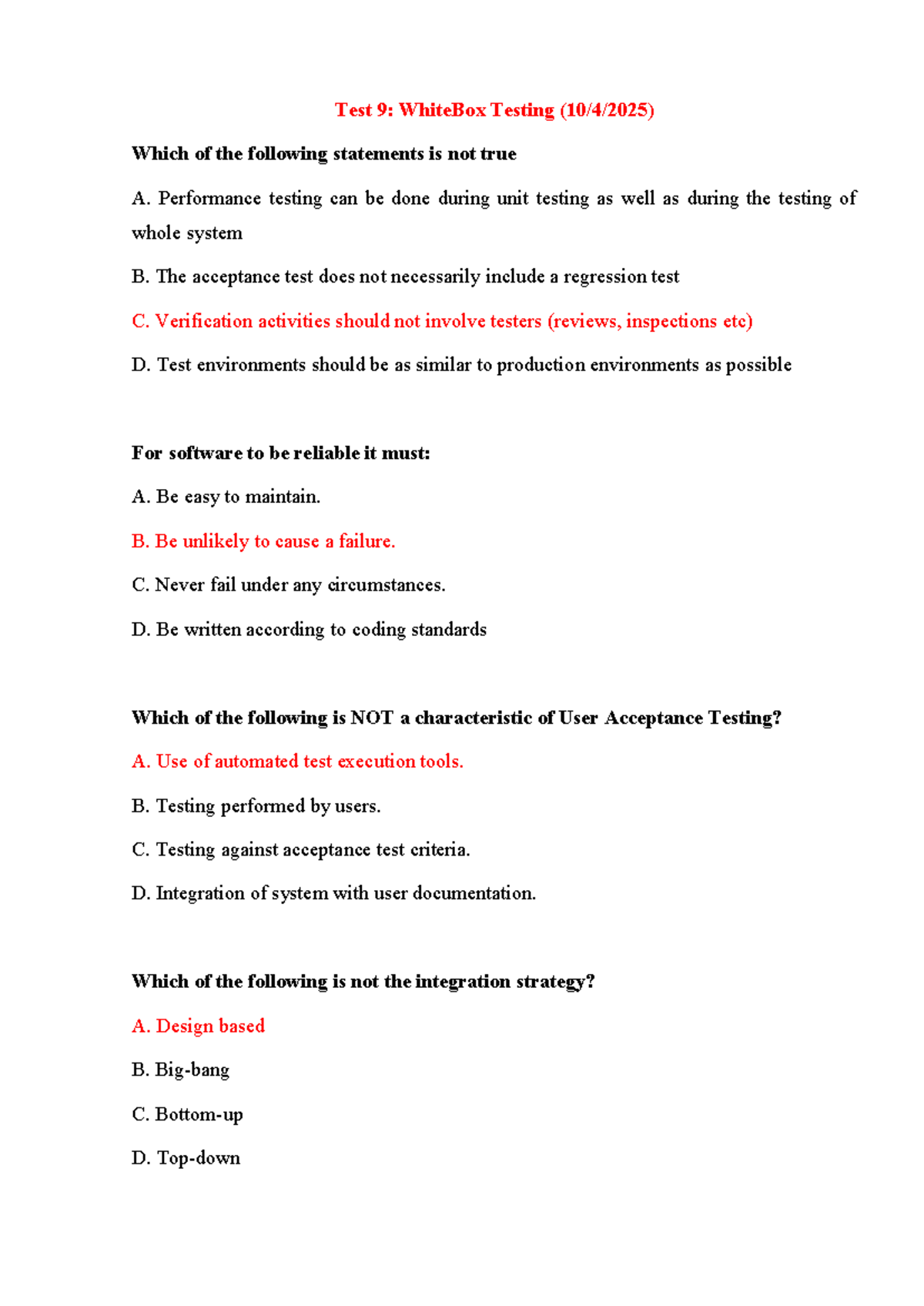 Test 9: White Box Testing - Key Concepts and Questions - Studocu