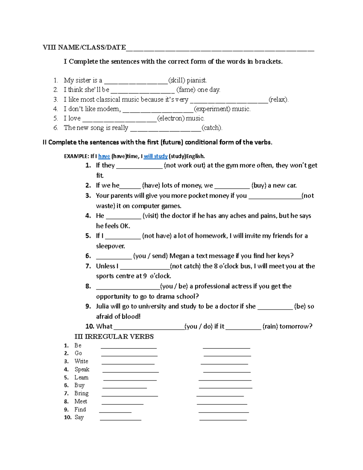 VIII Test 75 - Complete the Sentences with Correct Forms - Studocu