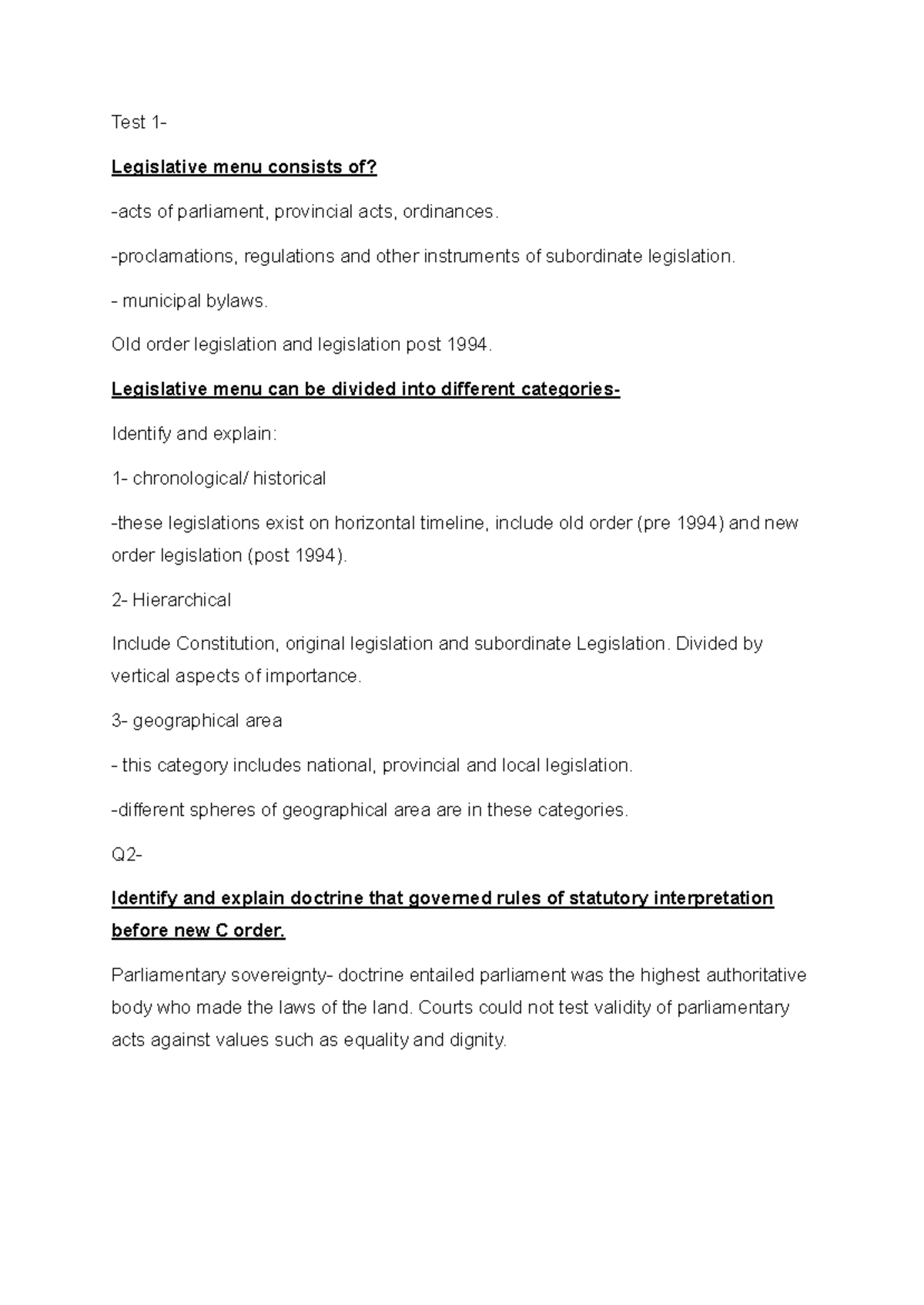 Test 1 Revision Notes: Legislative Interpretations & Constitutional ...