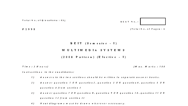 BEIT Semester I Multimedia Systems Exam Paper (2008 Pattern) - Studocu