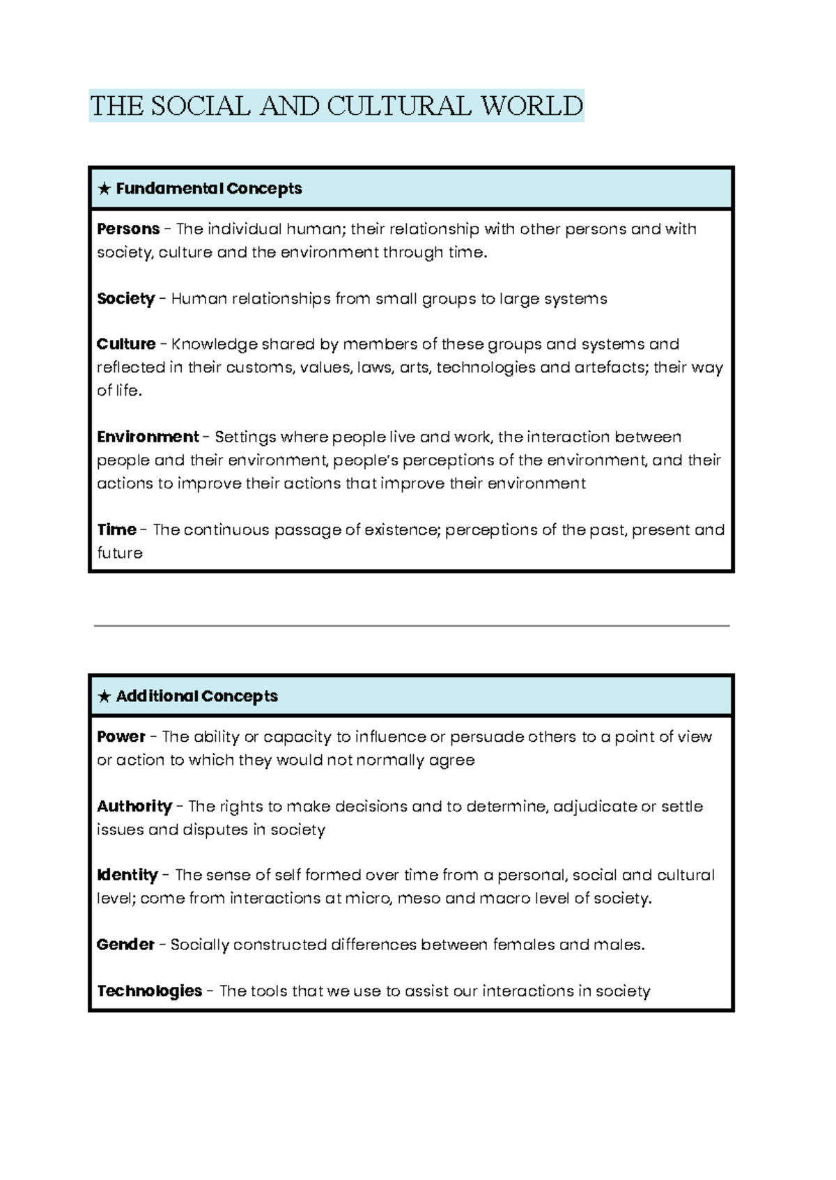 Society and Culture Notes (SC101): Key Concepts and Theories - Studocu
