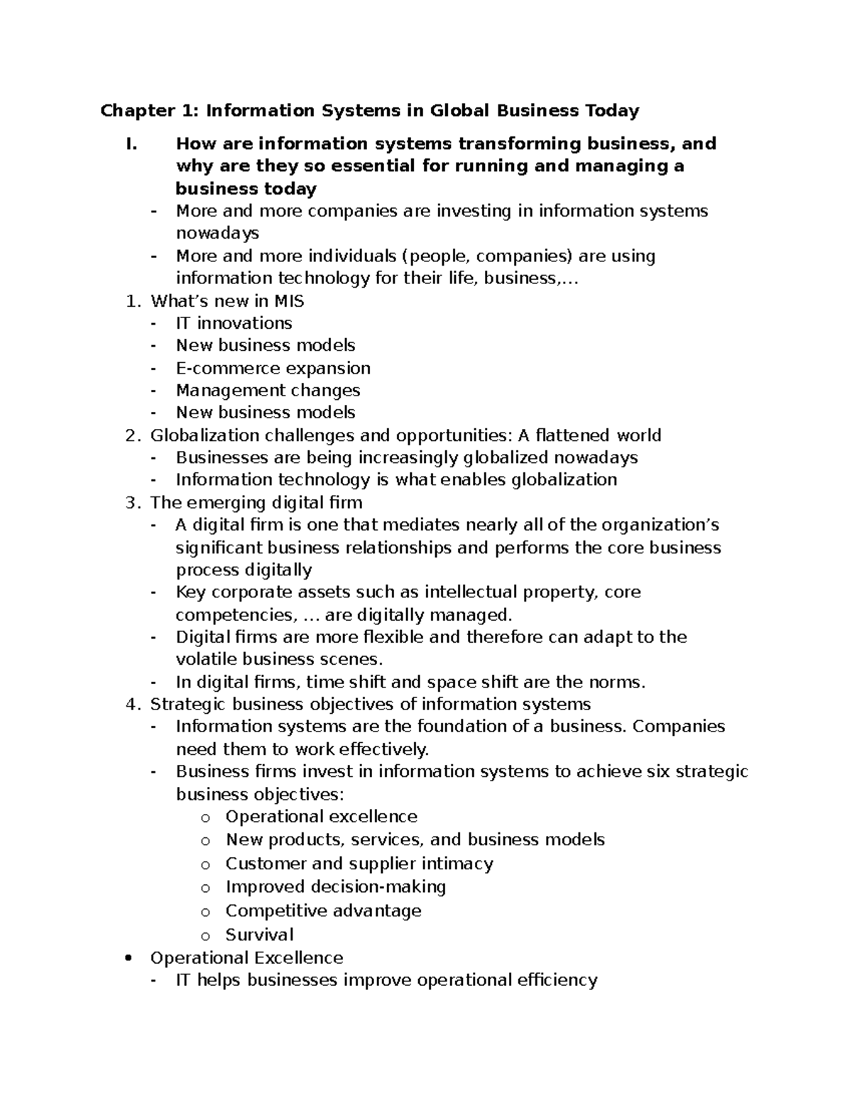 Summary of Chapter 1: Information Systems in Global Business Today ...