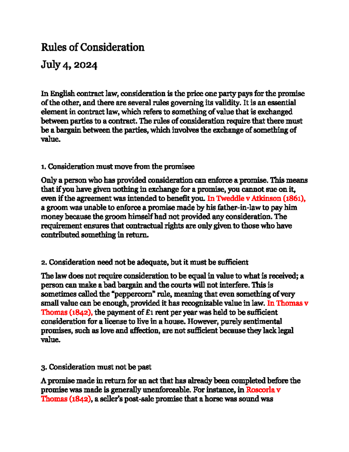 Rules of Consideration in English Contract Law (LAW 101) - Studocu