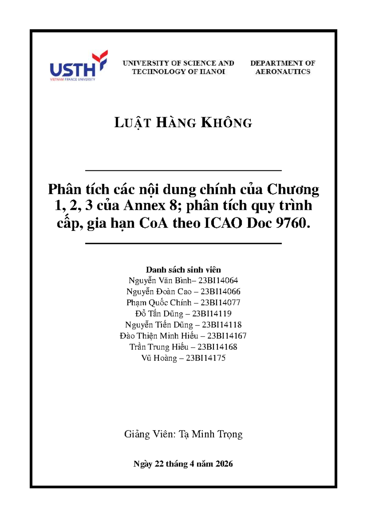 LUẬT HÀNG KHÔNG: Phân Tích Chương 1, 2, 3 Annex 8 theo ICAO Doc 9760 ...