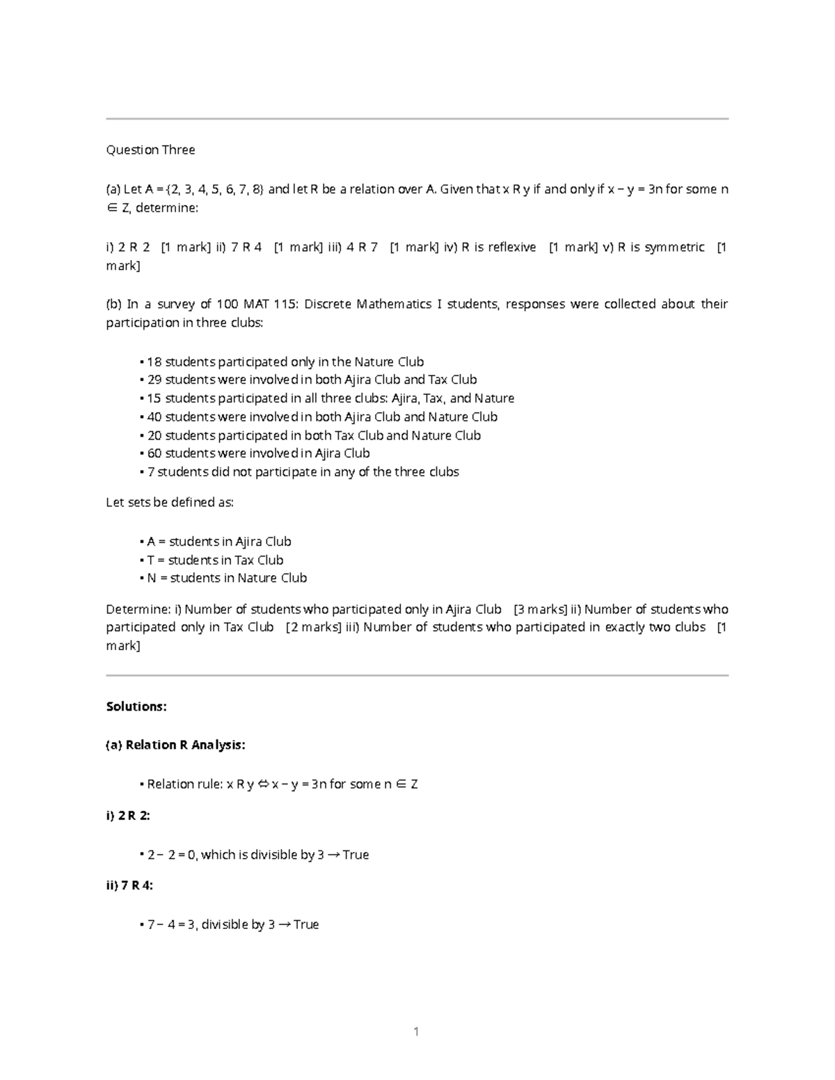 MAT 115: Discrete Mathematics I - Question 3 Solutions - Studocu