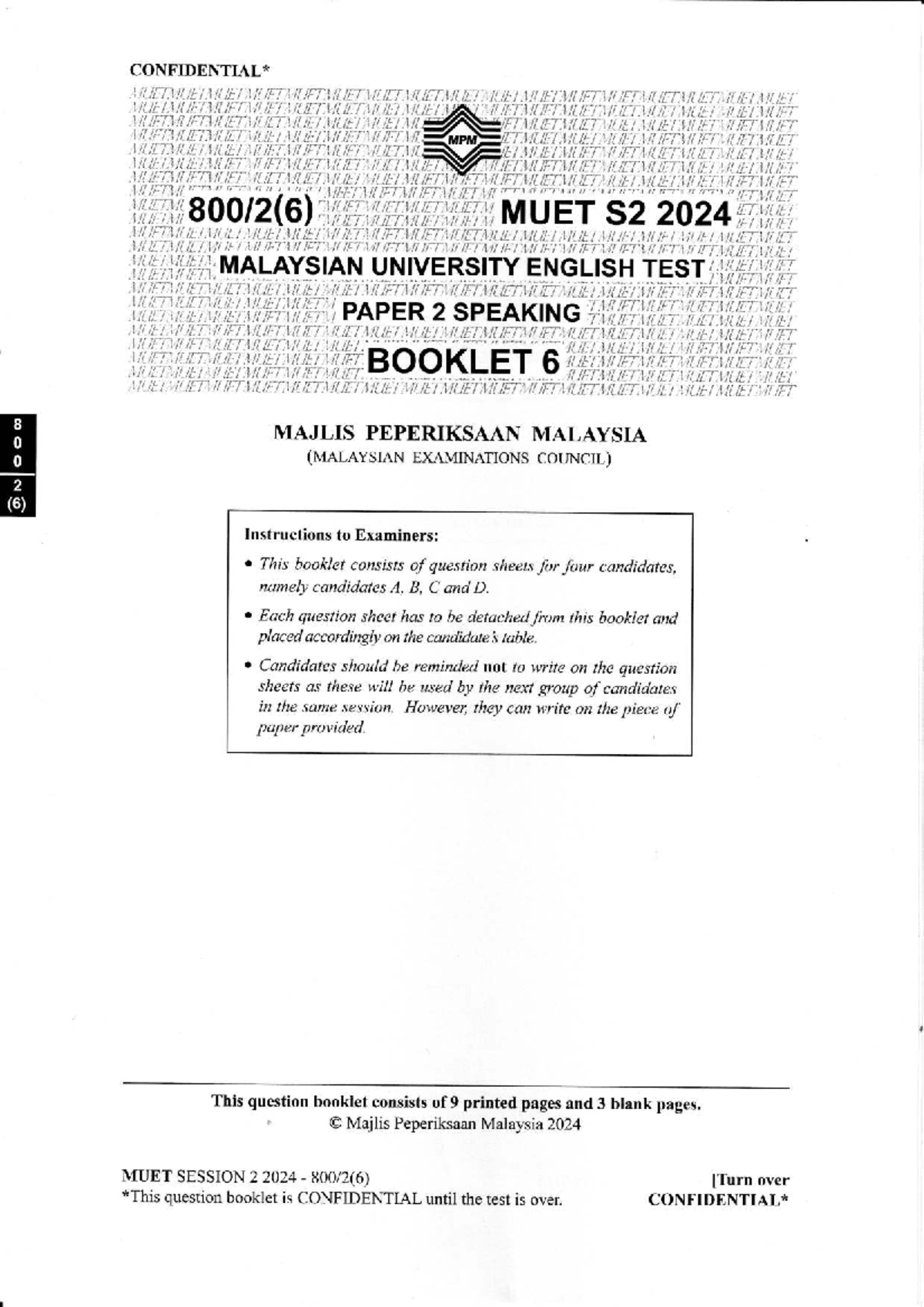 MUET S2 2024 Malaysian University English Test Paper 2 Speaking Booklet ...