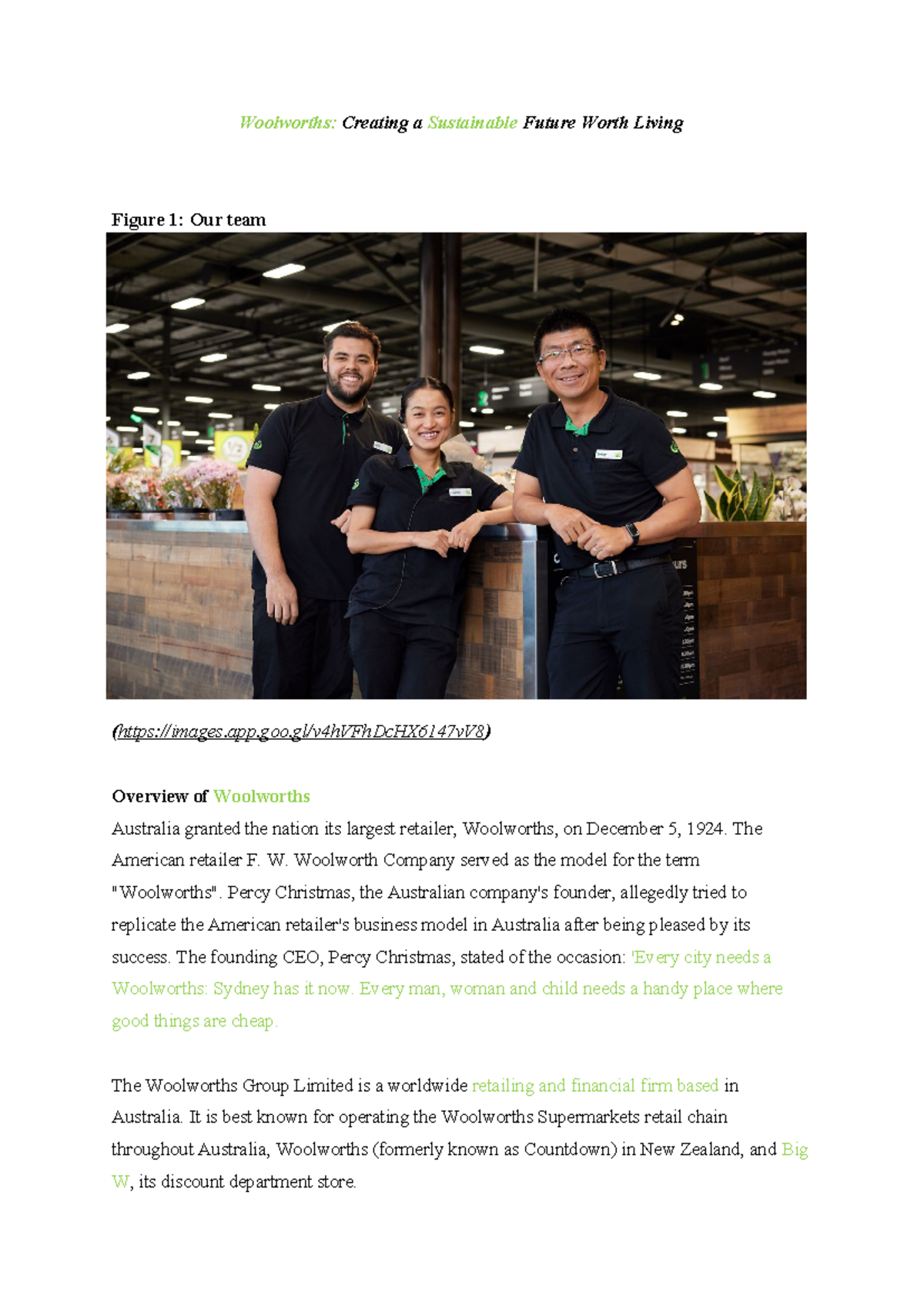 Woolworths Sustainability Value Framework Analysis (SVF) & Initiatives - Document Preview