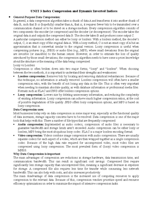 IR Unit 3 - Data Compression Concepts and Techniques Notes - Studocu