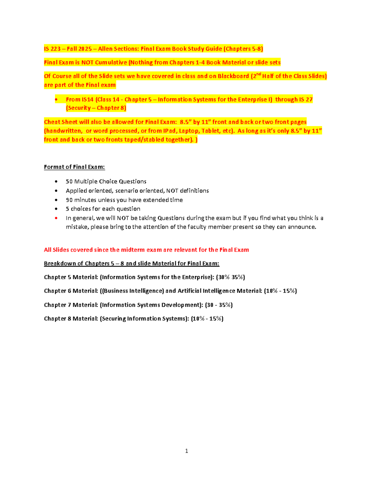 IS 223 Fall 2025 Final Exam Study Guide: Chapters 5-8 Overview - Studocu